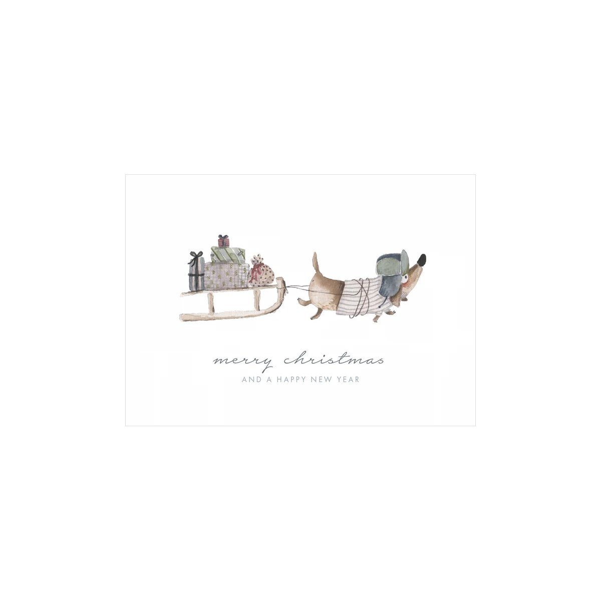 Postkarte - Dackel mit Schlitten "Merry Christmas" - lyllevenn