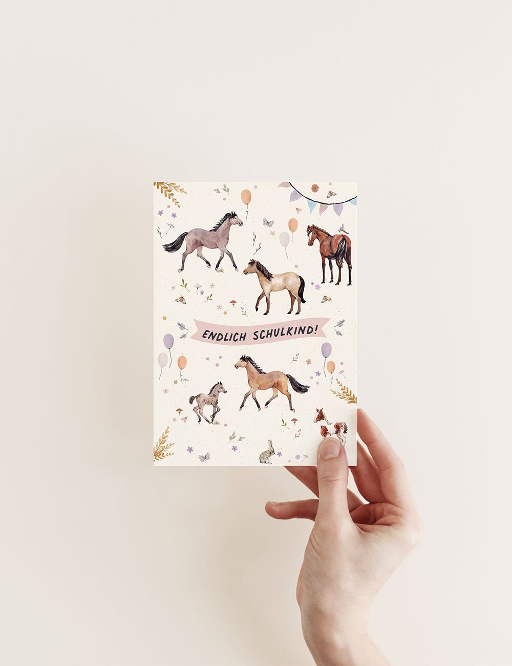 Postkarte Endlich Schulkind – Pferde - lyllevenn