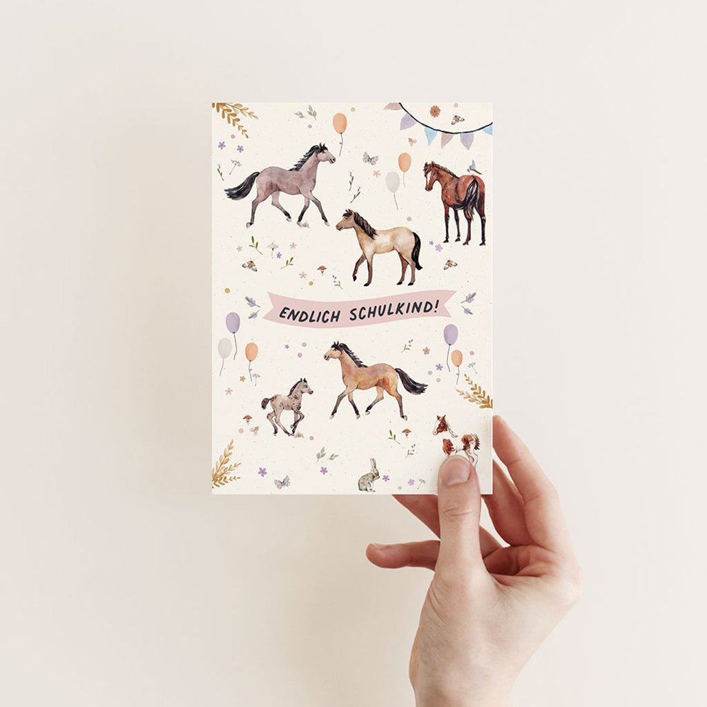 Postkarte Endlich Schulkind – Pferde - lyllevenn