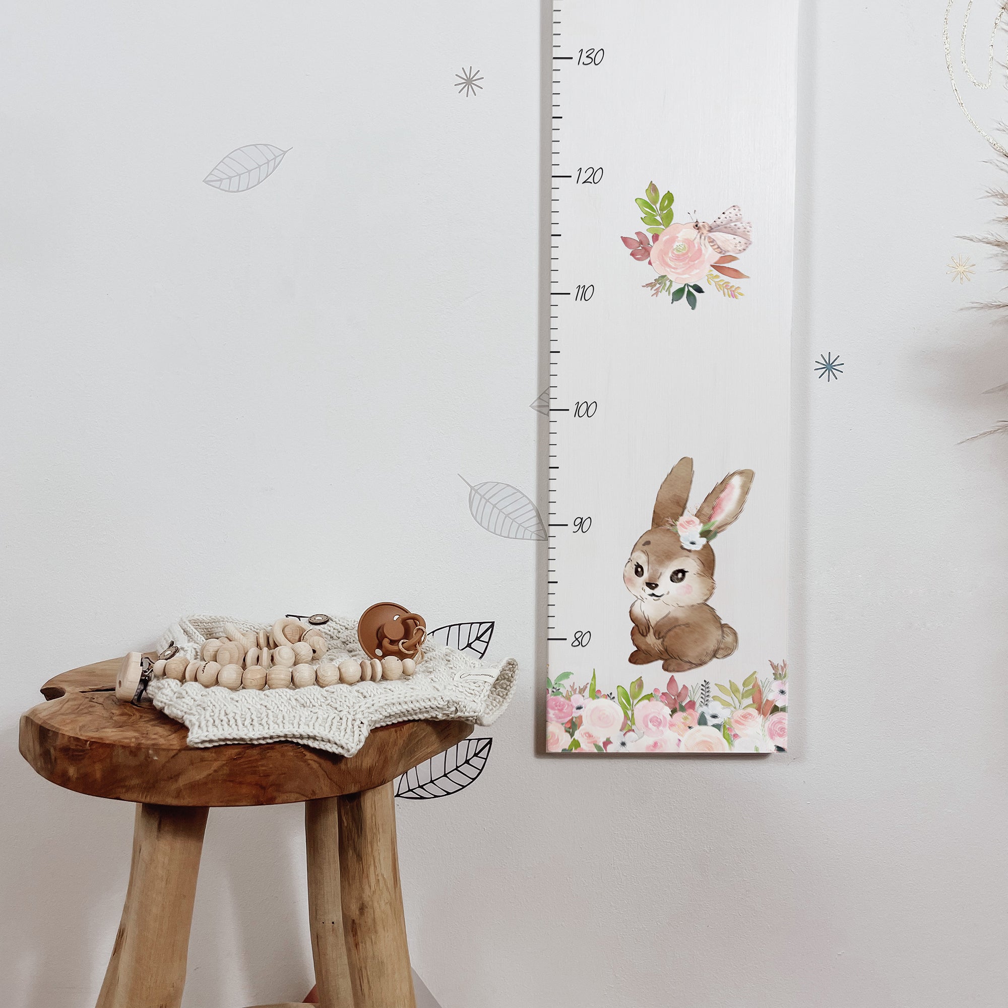 Kindermesslatte Holz personalisiert - Rosenzauber