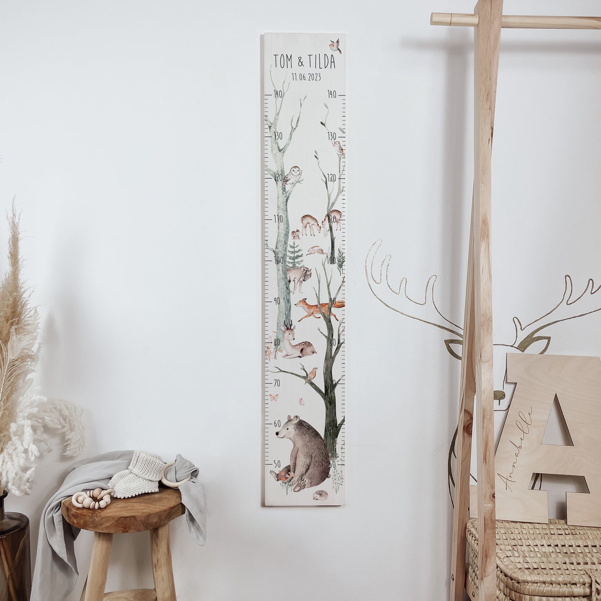 Kindermesslatte Holz "Scandinavian Forest" – personalisiert für Kinder