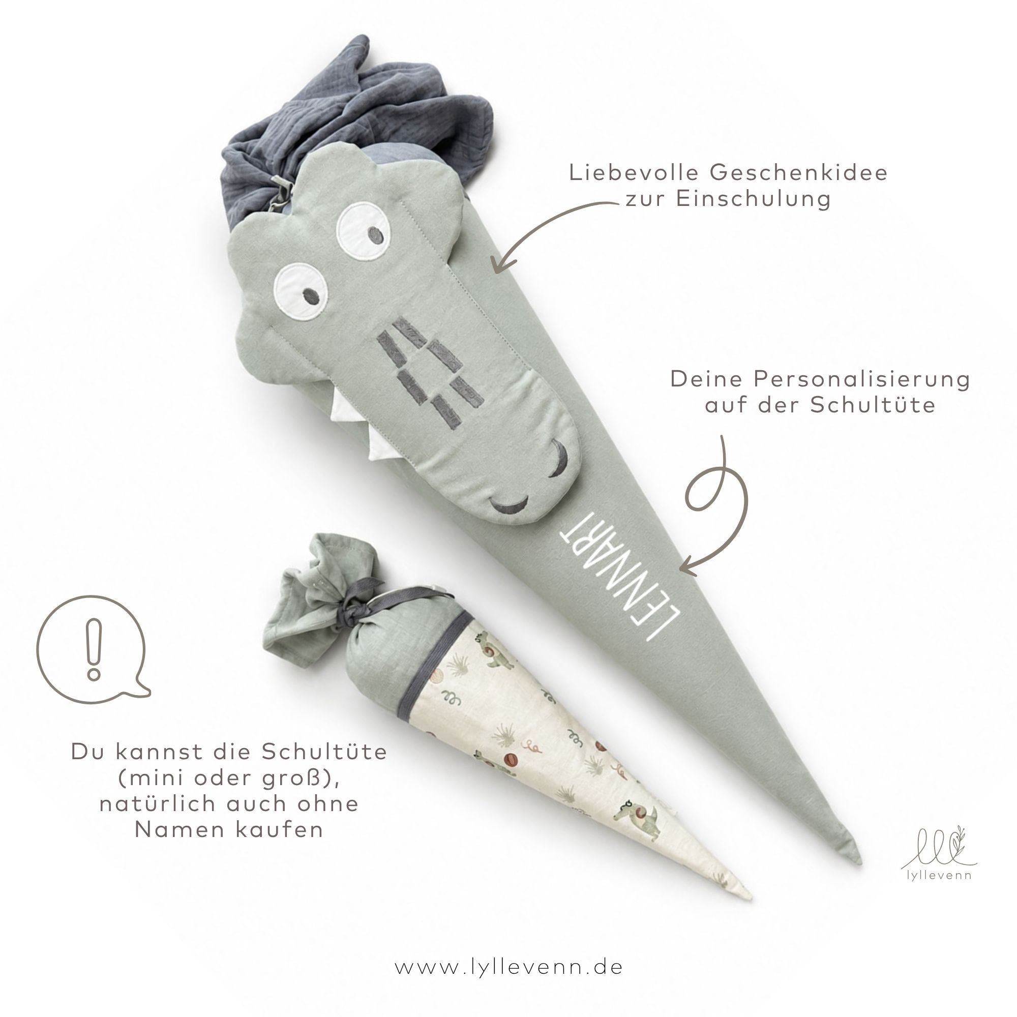 Schultüte Personalisiert - Krokodil - lyllevenn