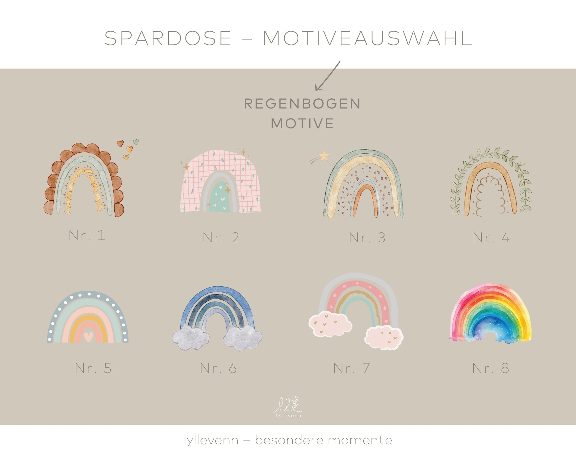 Spardose Holz Personalisiert - Regenbogen - lyllevenn
