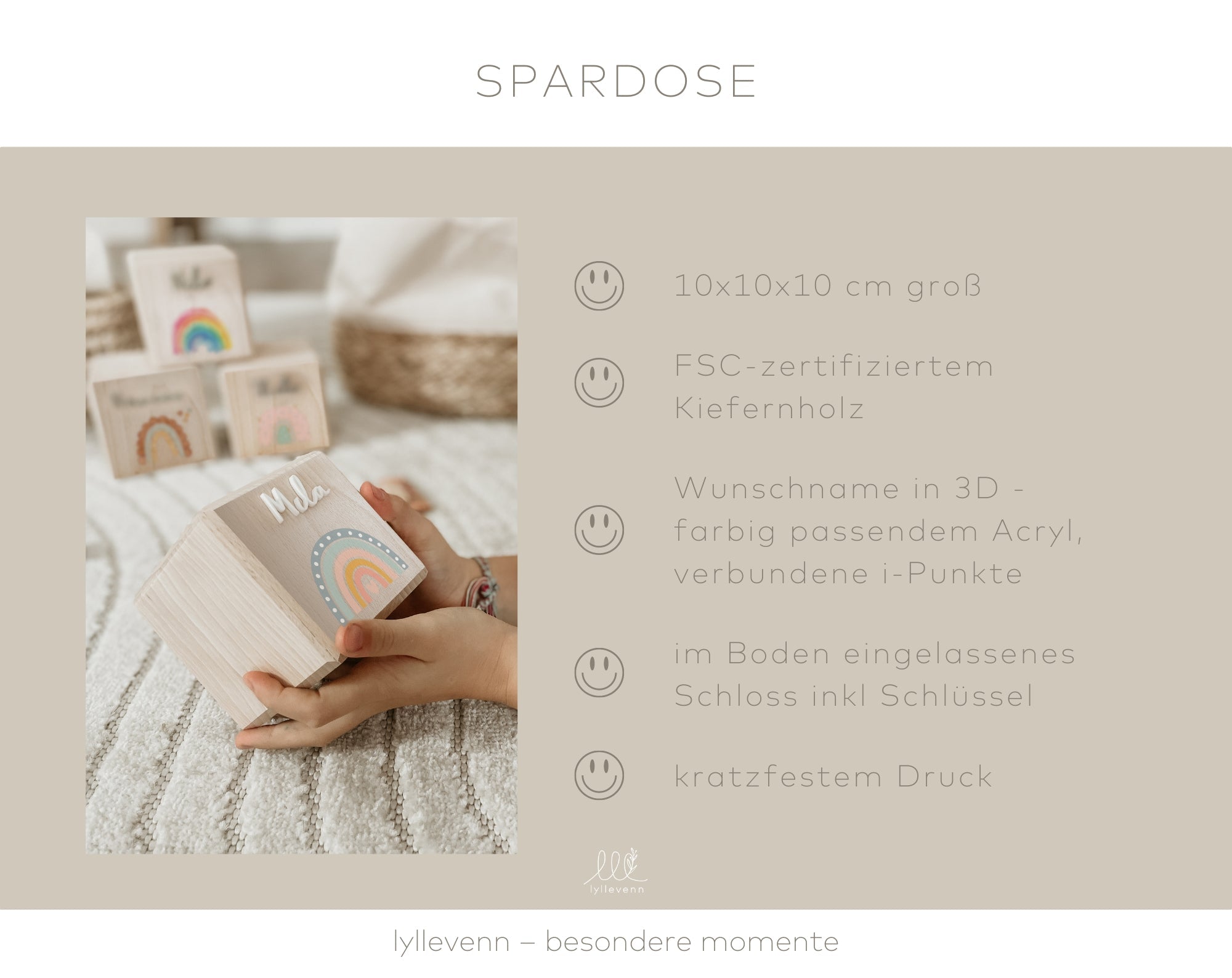 Spardose personalisiert aus Holz – Regenbogen - lyllevenn-store