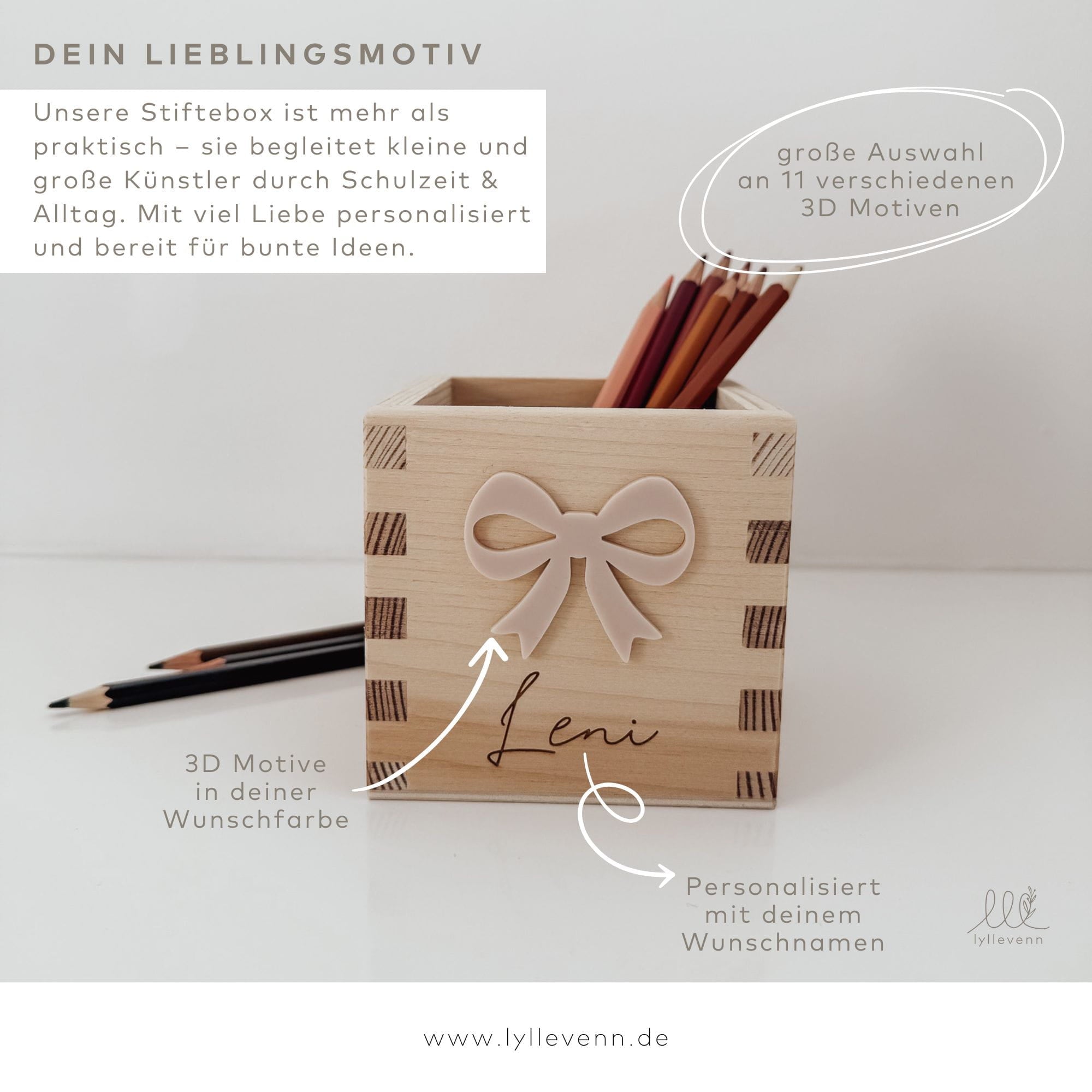 Stiftehalter Holz personalisiert - 3D - Motiv Flower Power - lyllevenn