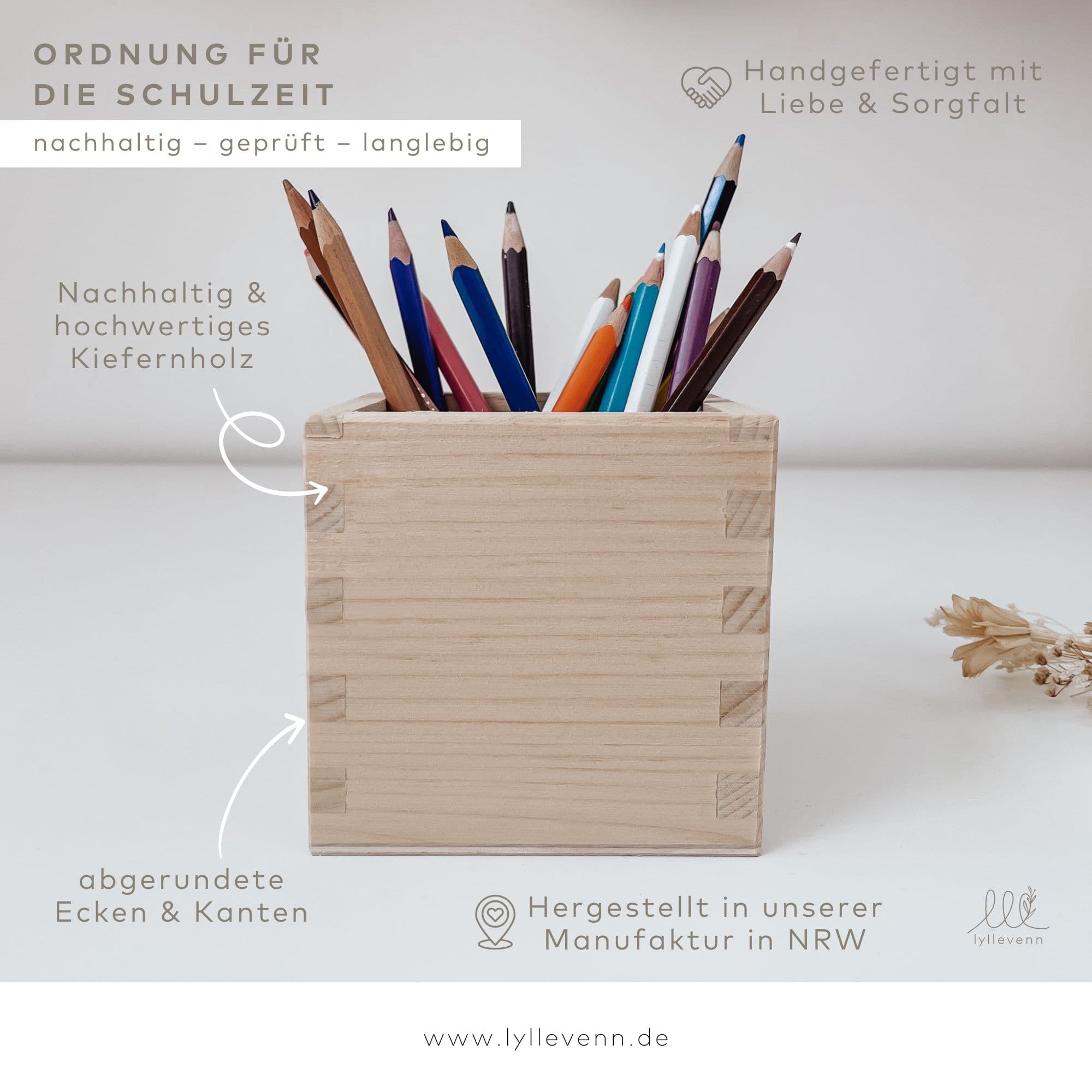 Stiftehalter Holz personalisiert - Bedruckt Schmetterlinge - lyllevenn