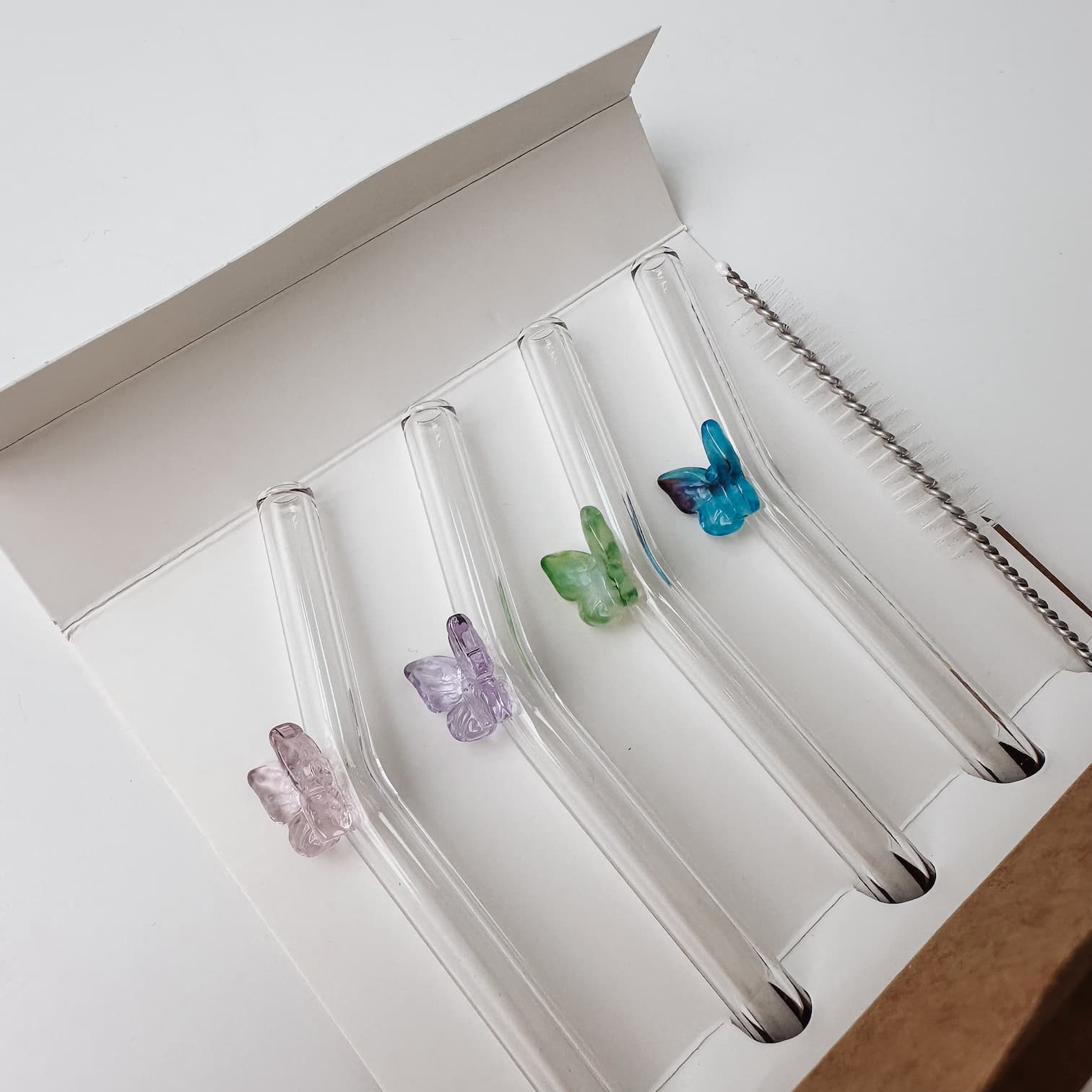 Strohhalme 4er - Set aus Glas - Schmetterling - lyllevenn