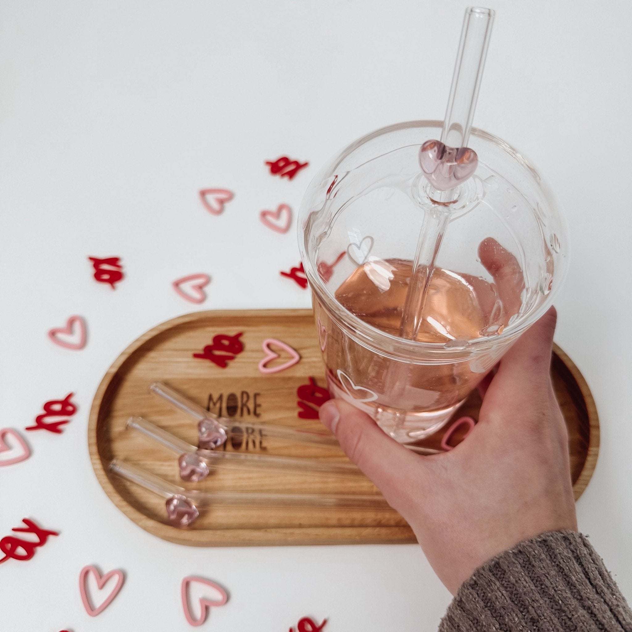 Strohhalme Herzen aus Glas – Rot oder Rosa - lyllevenn