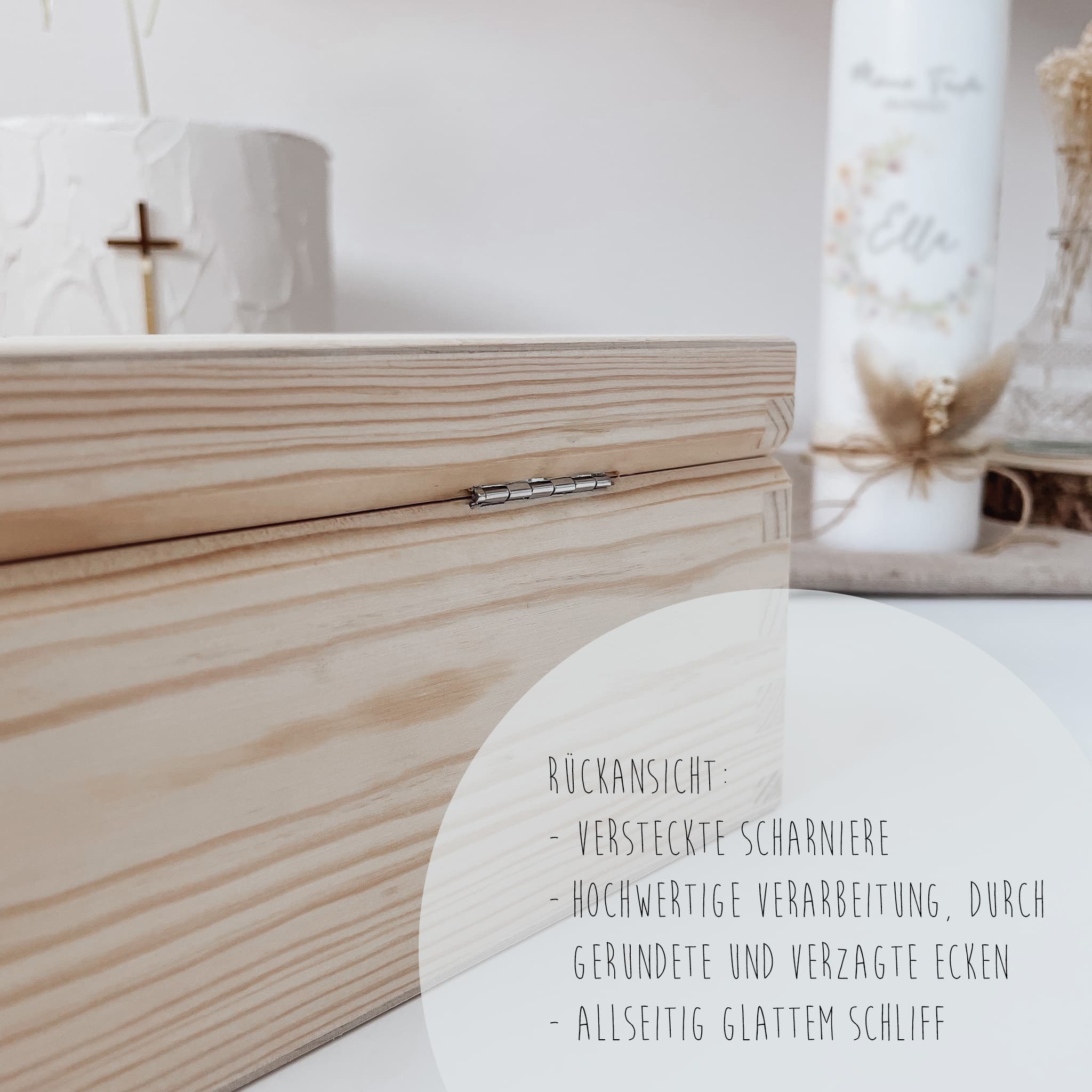Taufkerzenbox mit Symbol – Personalisierte Holzkiste mit 3D - Namen & Trockenblume - lyllevenn