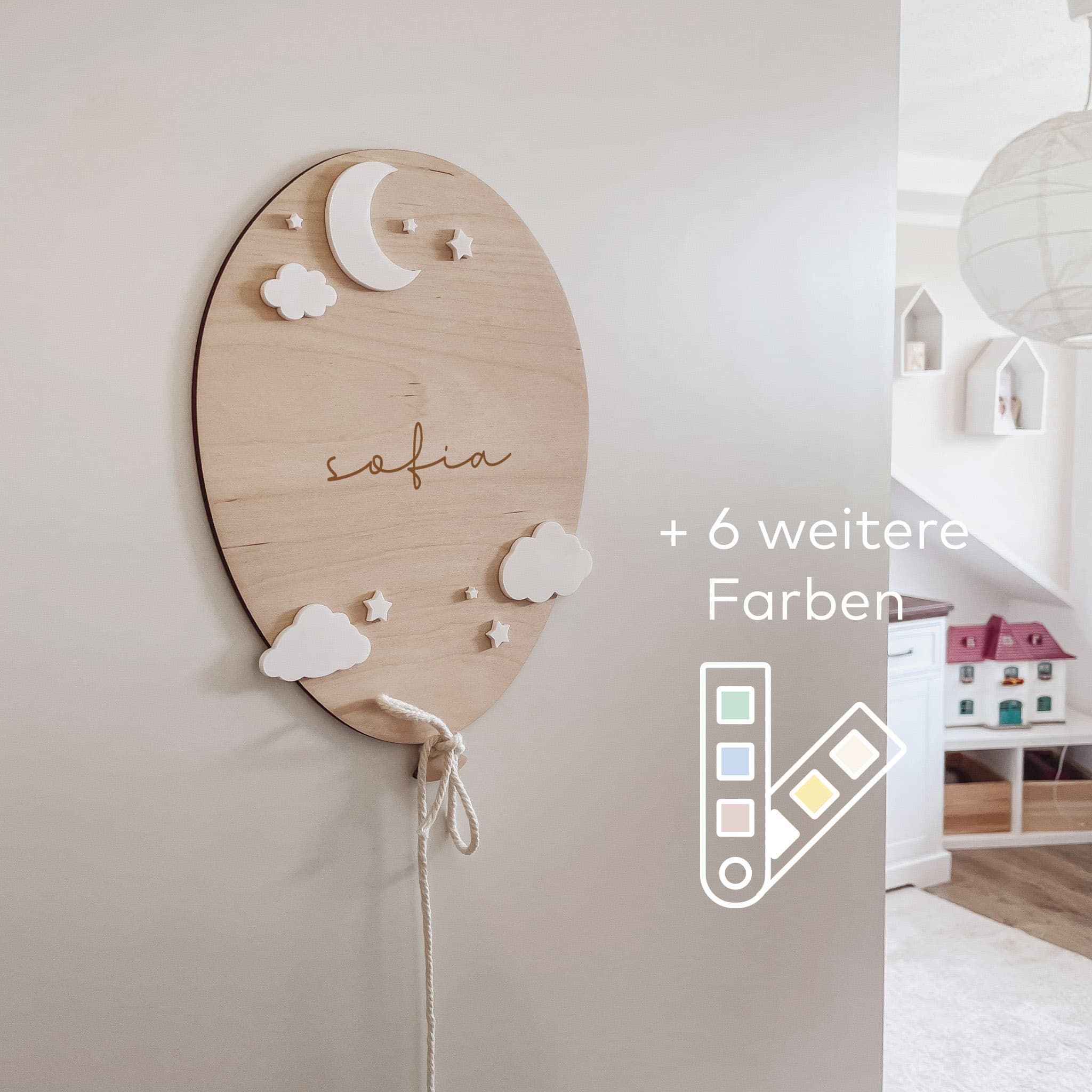 Türschild personalisiert - 3D Mond & Sterne - lyllevenn