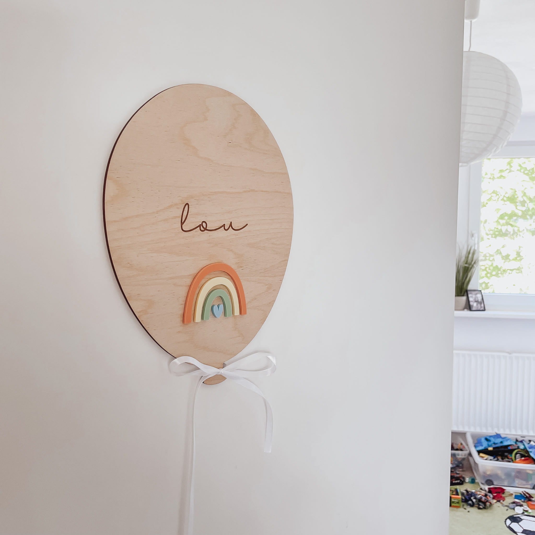 Türschild personalisiert Holz - 3D Name & Regenbogen - lyllevenn