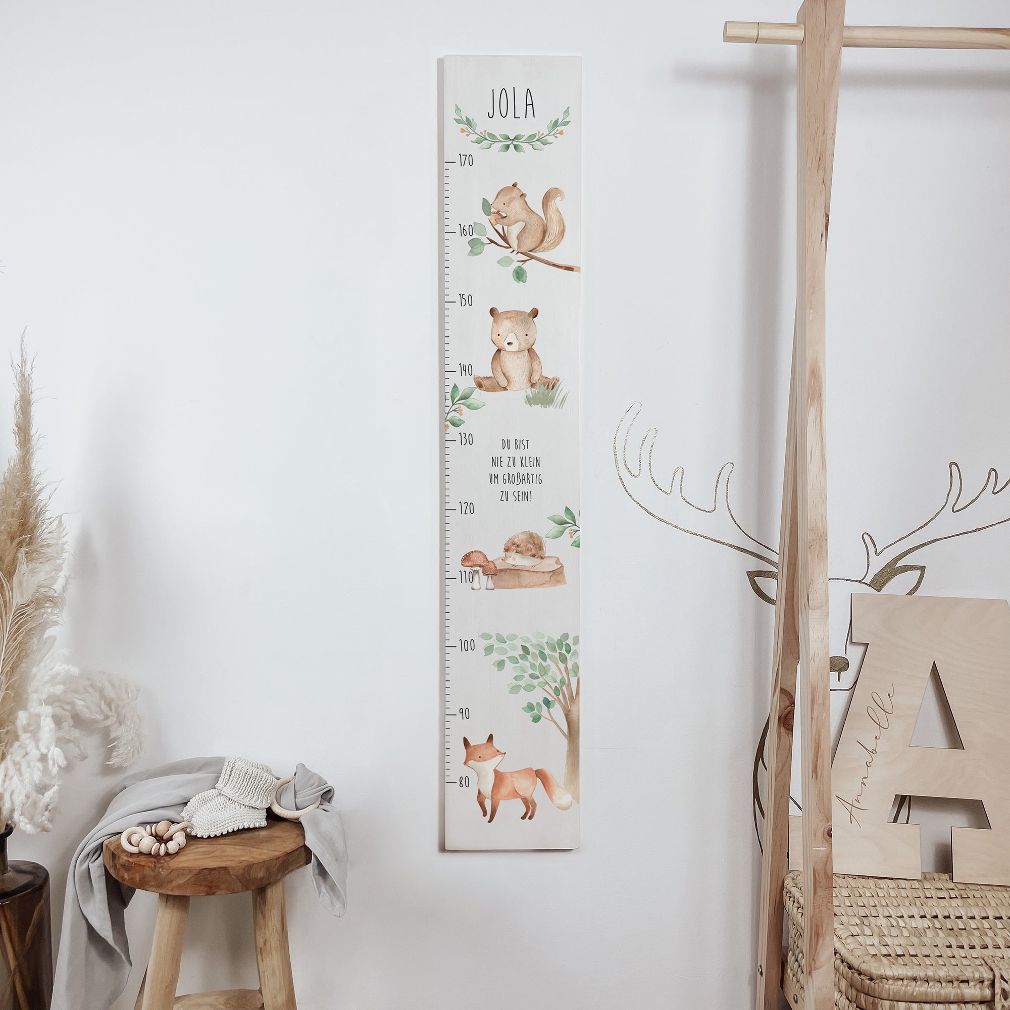 Kindermesslatte Holz personalisiert - Waldtiere