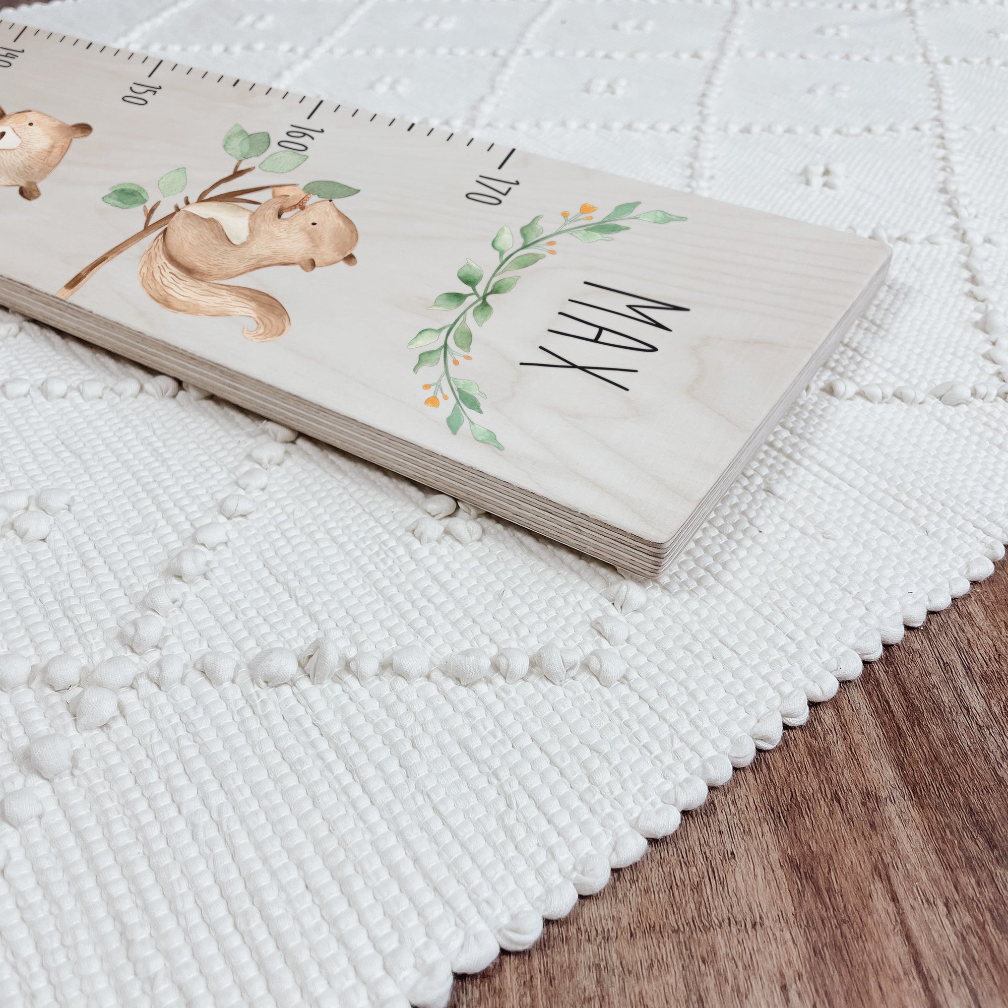 Kindermesslatte Holz personalisiert - Waldtiere