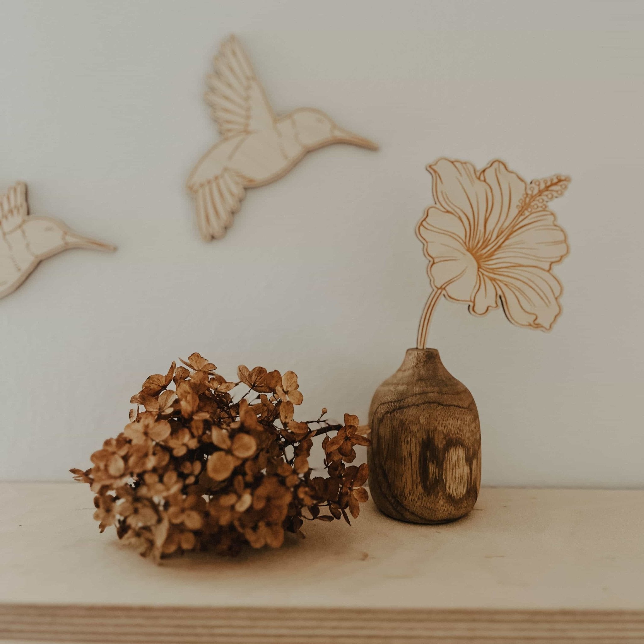 Wanddeko Holz - Kolibris & Blumen - lyllevenn