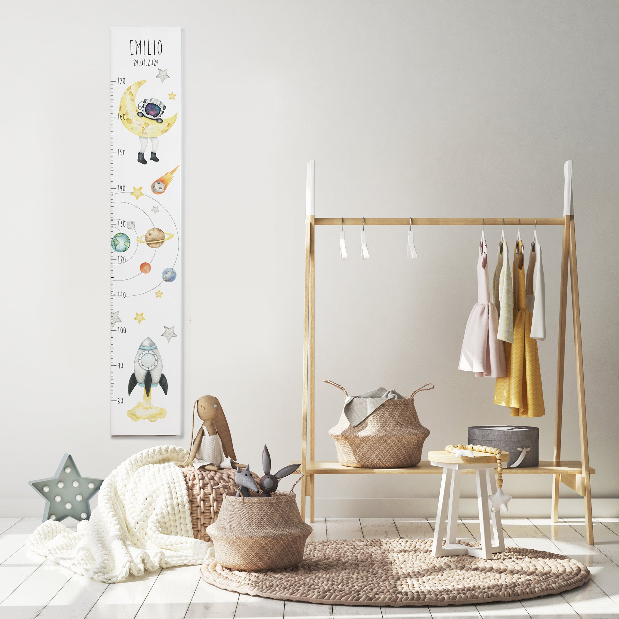 Kindermesslatte Holz personalisiert - Weltall