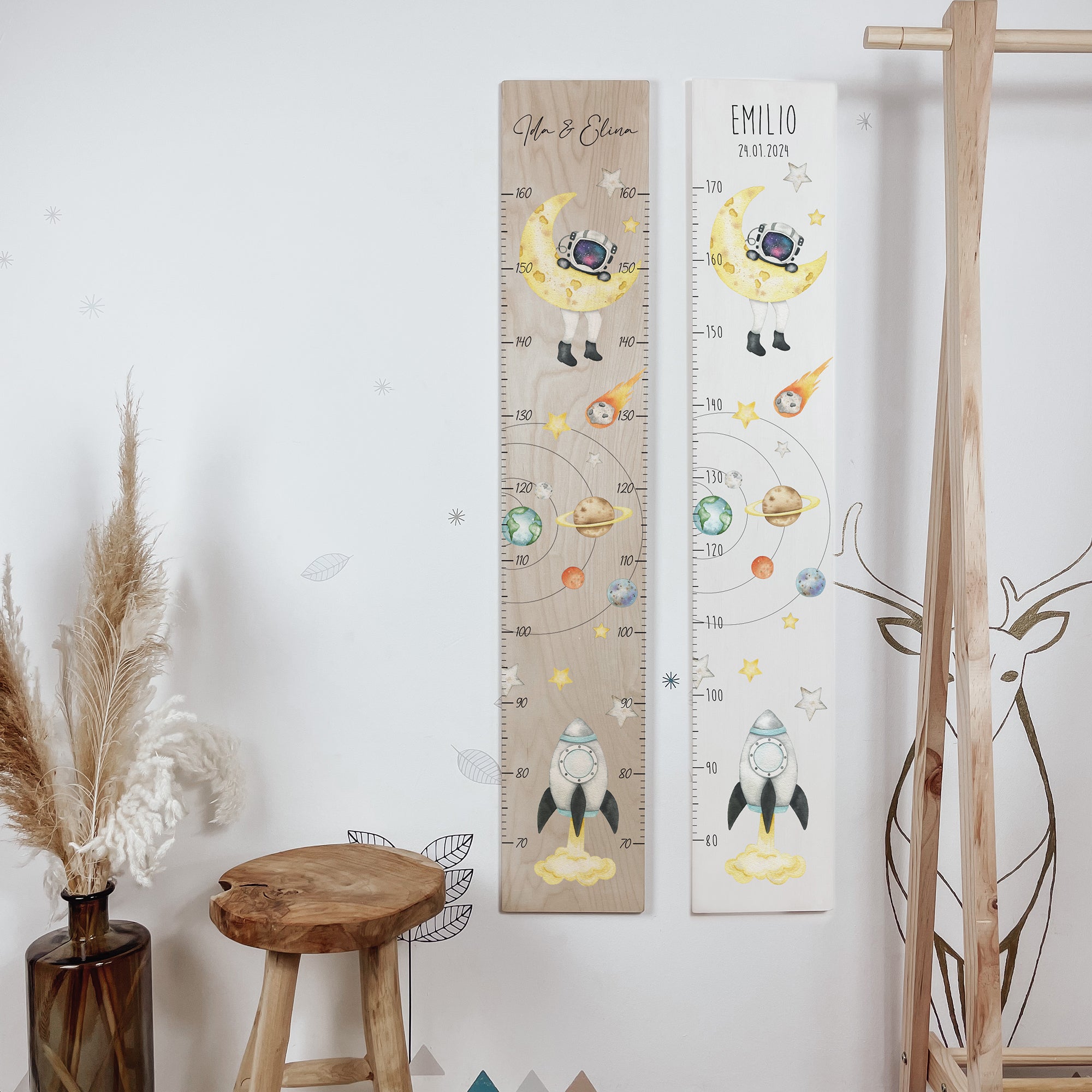 Kindermesslatte Holz personalisiert - Weltall