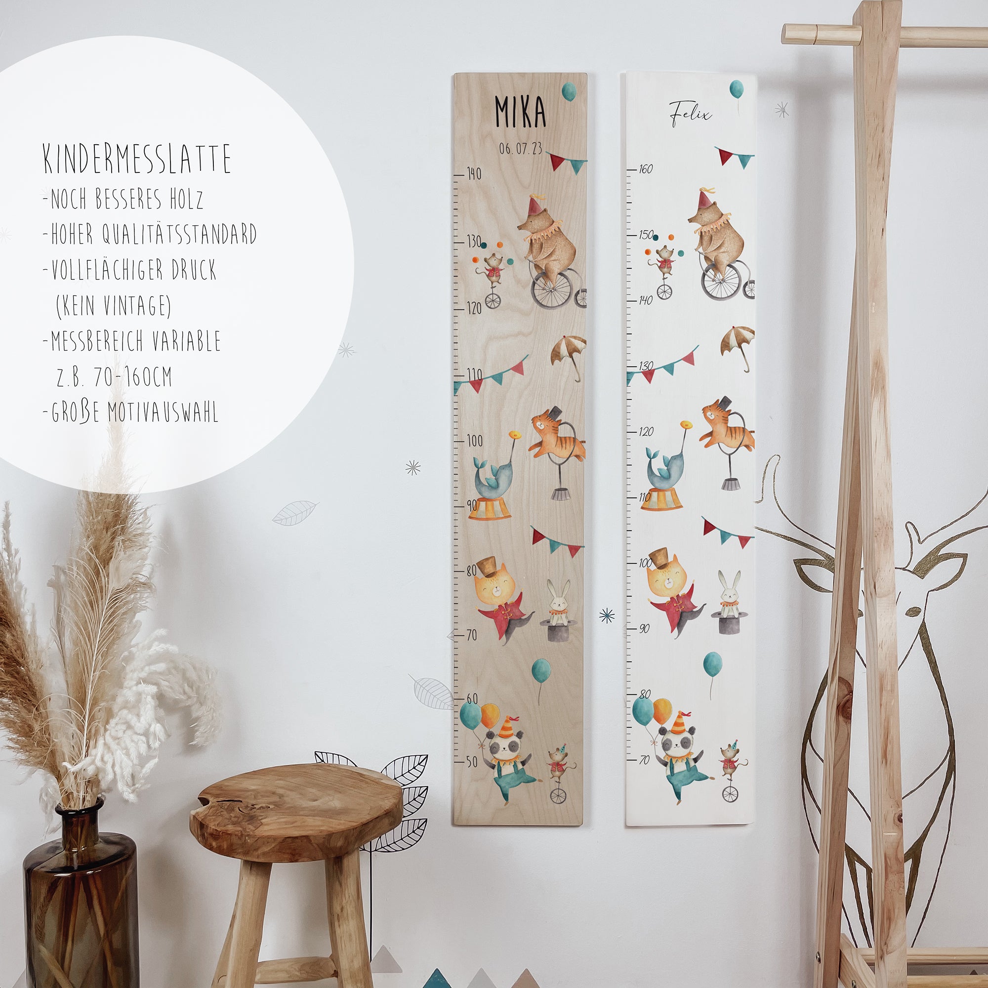 Kindermesslatte Holz personalisiert - Zirkus