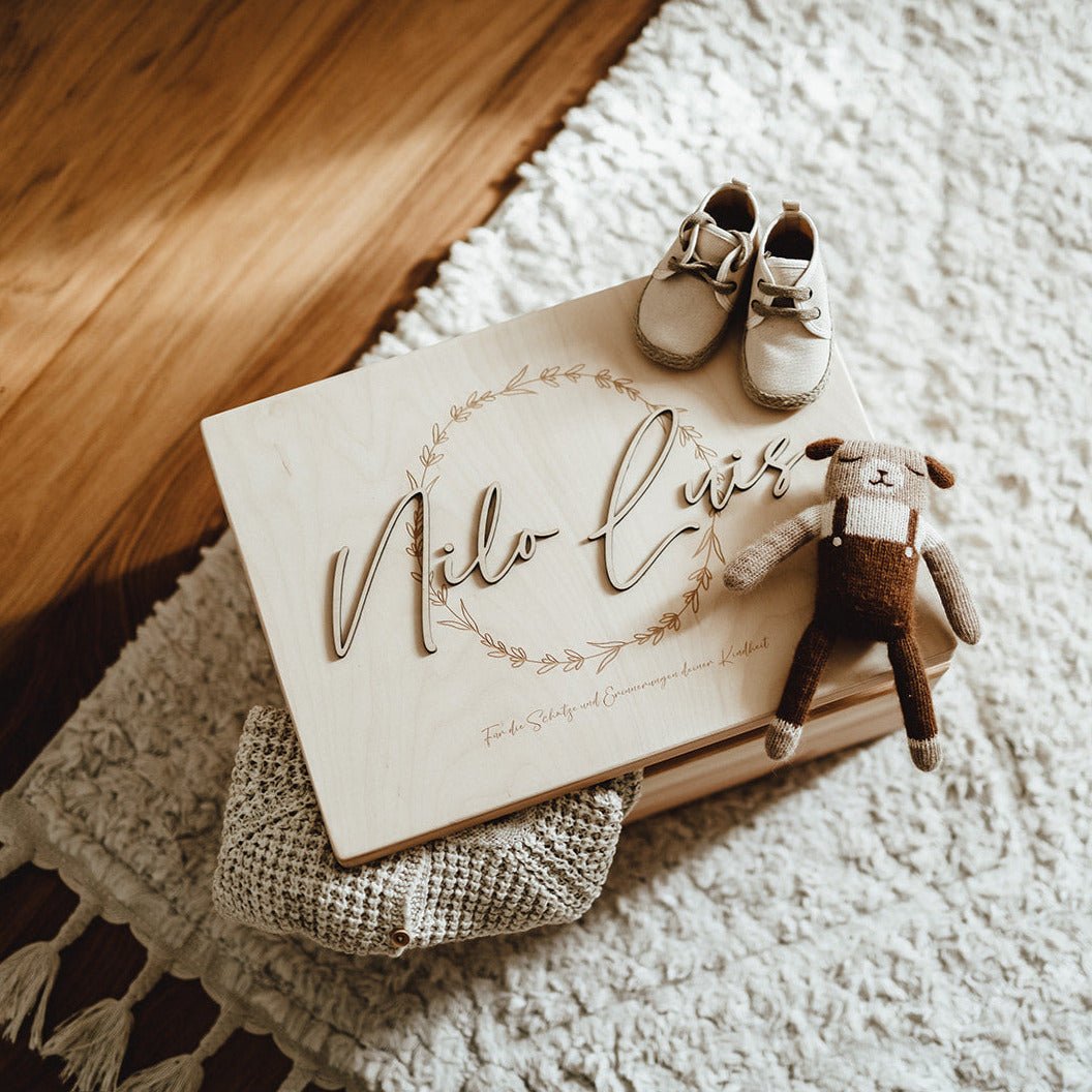 3D Namen Erinnerungskiste | Natur | graviert – BLUMENKRANZ - lyllevenn-store