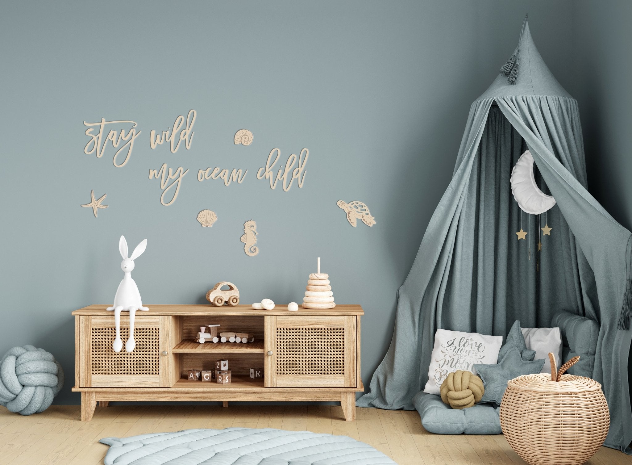 Holzschriftzug Kinderzimmer | Stay wild my ocean child - XXL Sprüche | 3D Schriftzug | lyllevenn-store