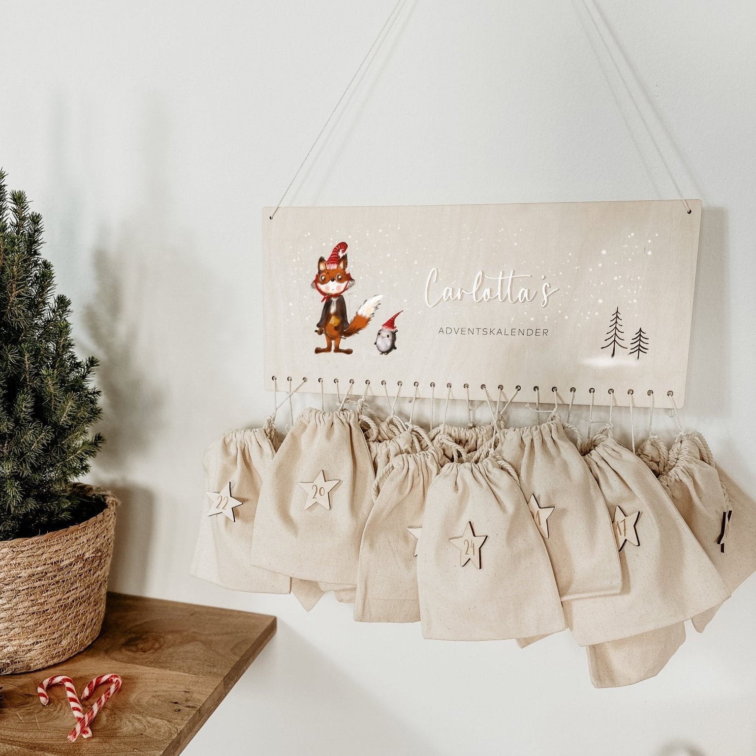 Beleuchteter Adventskalender Personalisiert "Fuchs Zauberer" Aquarell, Adventskalender zum Befüllen, Weihnachtsgeschenke Kinder Geschenke für Kind - lyllevenn-store