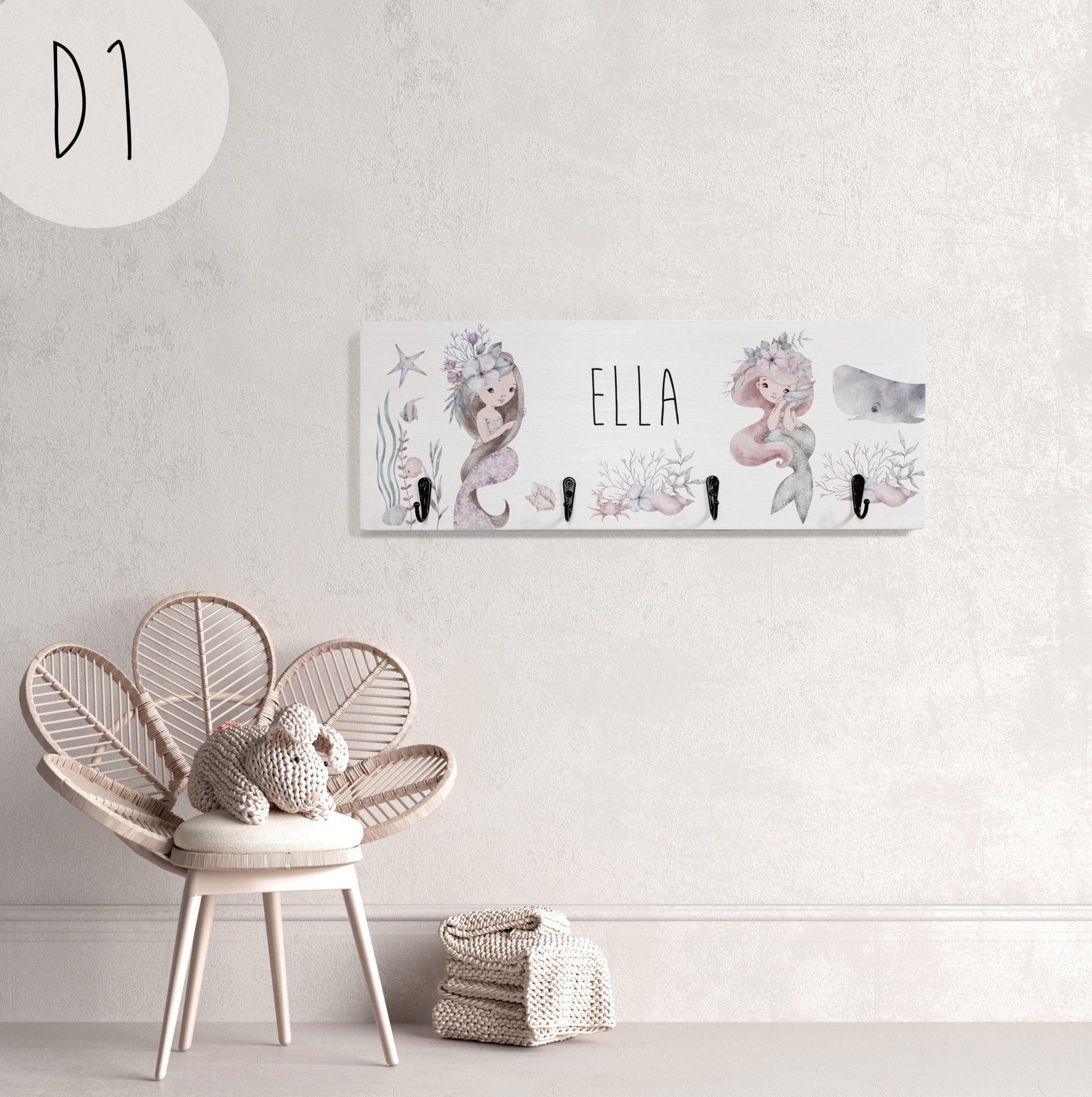 Garderobe Kinder | Meerjungfrau Mermaid | Hakenleiste - lyllevenn-store