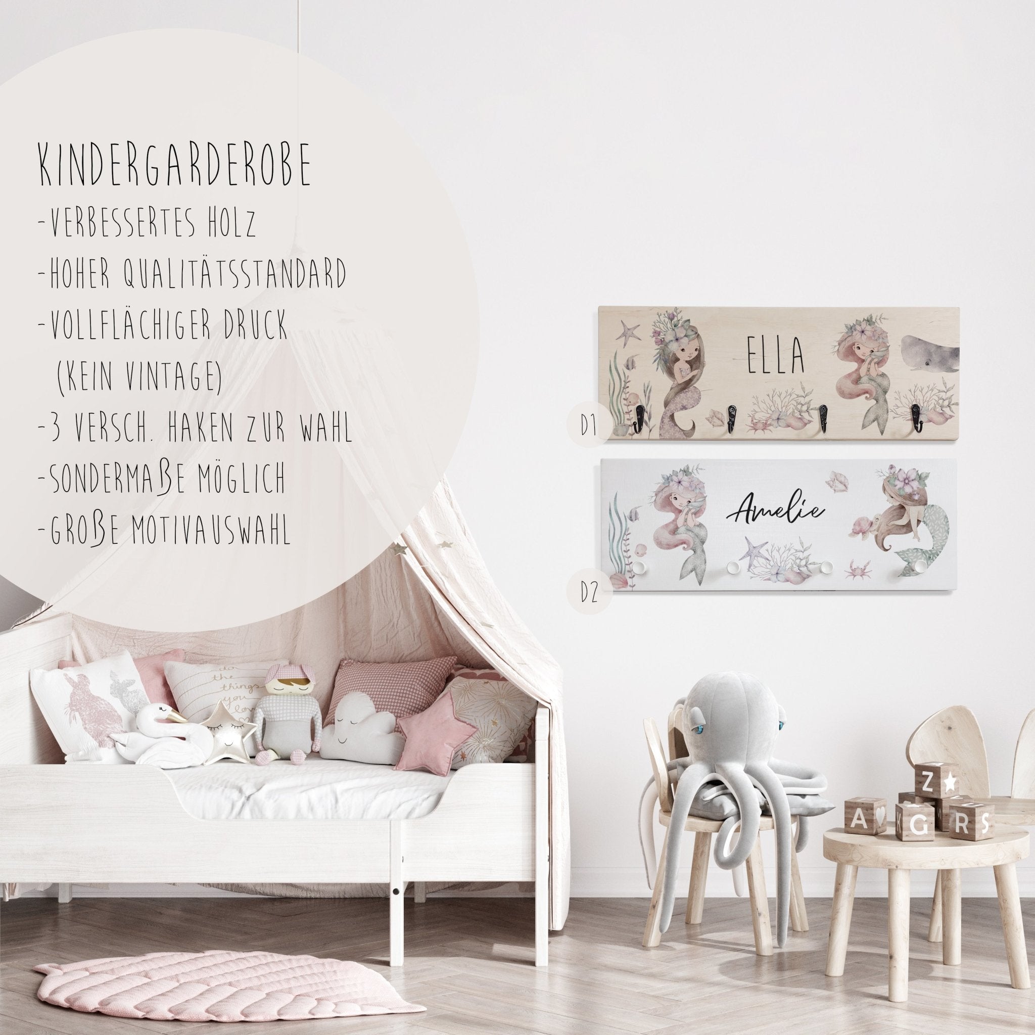 Garderobe Kinder | Meerjungfrau Mermaid | Hakenleiste - lyllevenn-store