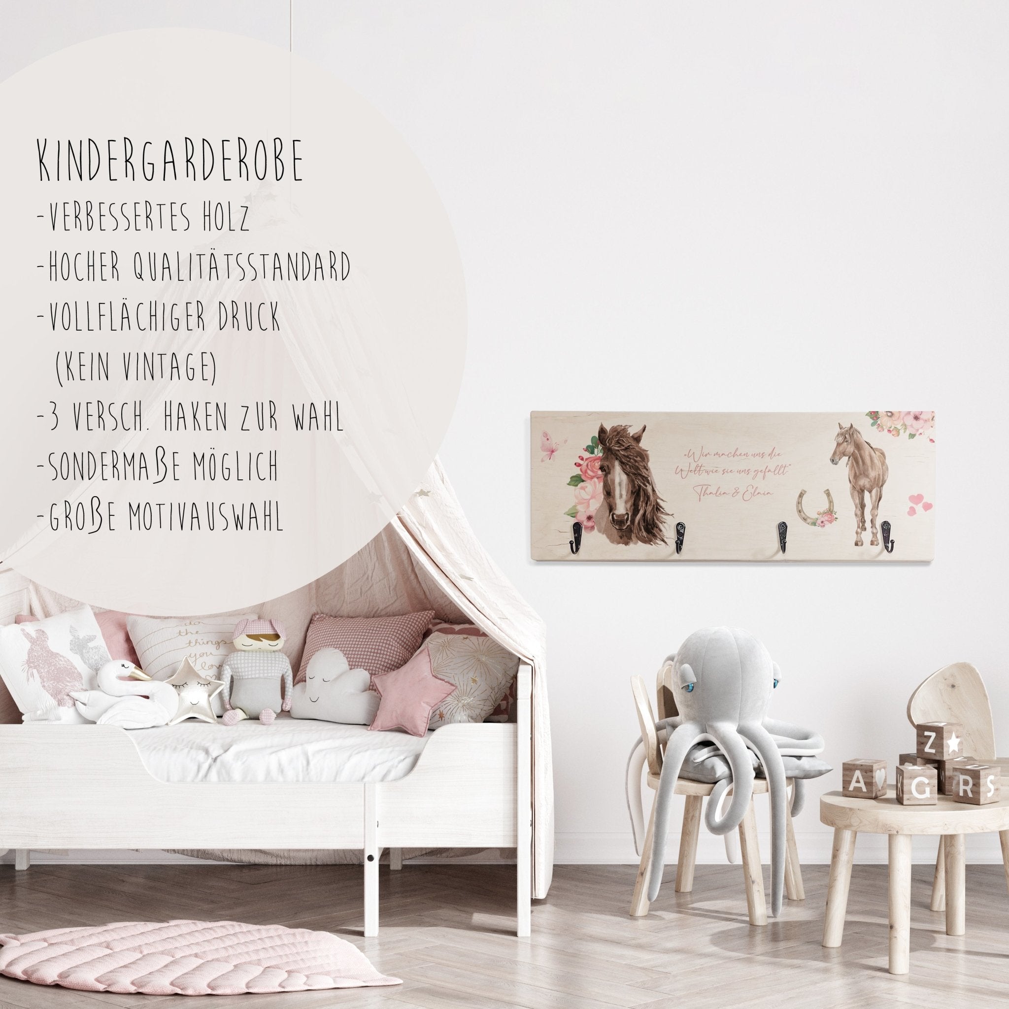 Garderobe | Kindergarderobe | Interior | Hakenleiste | personalisierbar - PFERDE - lyllevenn-store