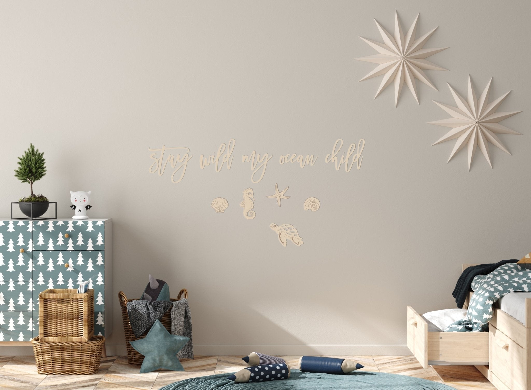 Holz Dekoration 3D Schriftzug "Stay wild my ocean child" - lyllevenn