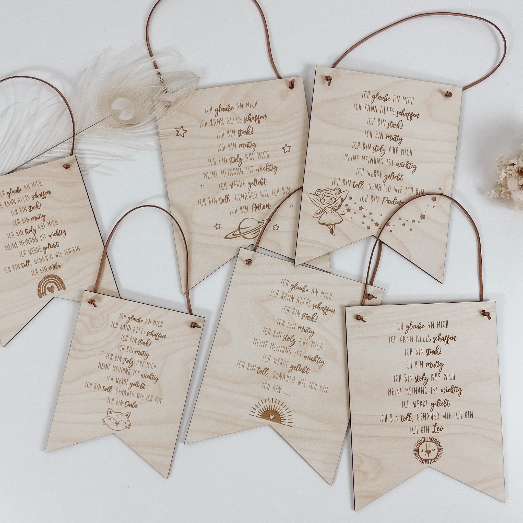 Holzwimpel - mit Motiven und positiven Affirmationen - lyllevenn