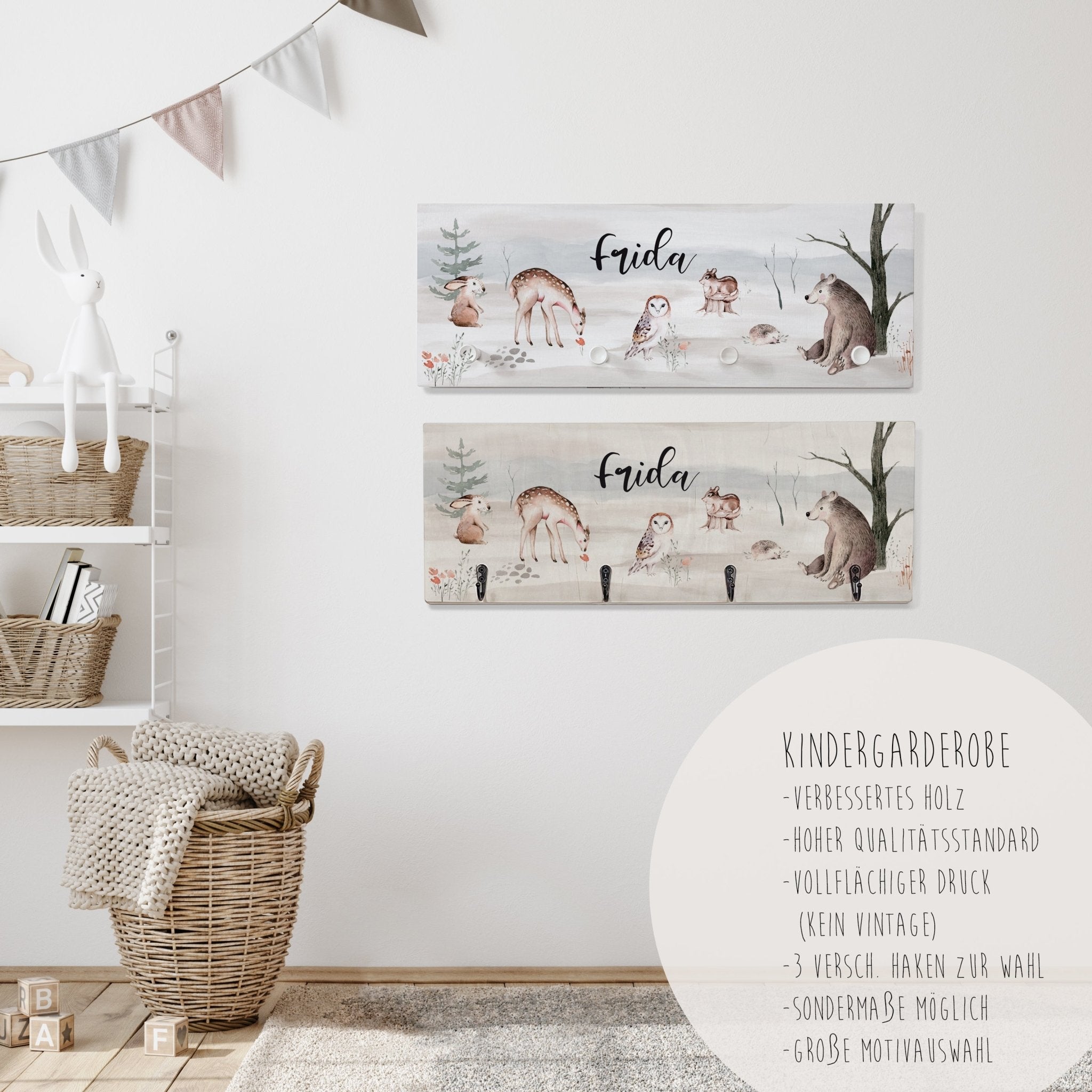 Kindergarderobe Holz personalisiert - Woodland - lyllevenn