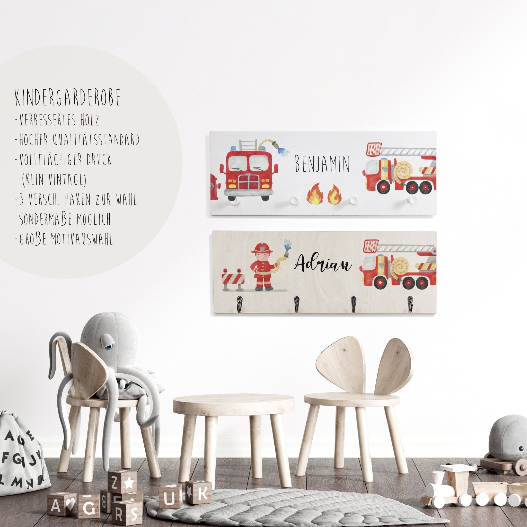 Kindergarderobe | Kinderzimmer | Hakenleiste | personalisierbar - FEUERWEHR - lyllevenn-store