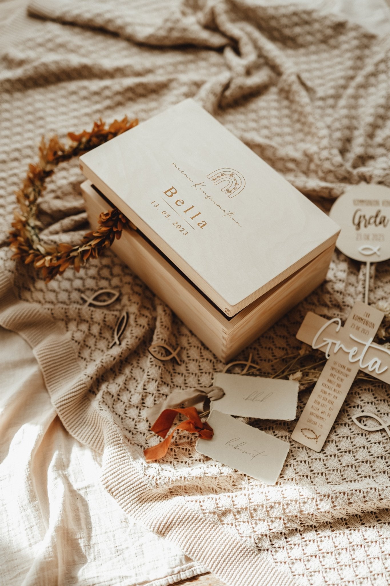 Kommunion | Konfirmation | Erinnerungskisten | 3D oder Gravur | Erinnerungsbox | Ichthys Fisch | Kreuz | Taube | Taufe - lyllevenn-store