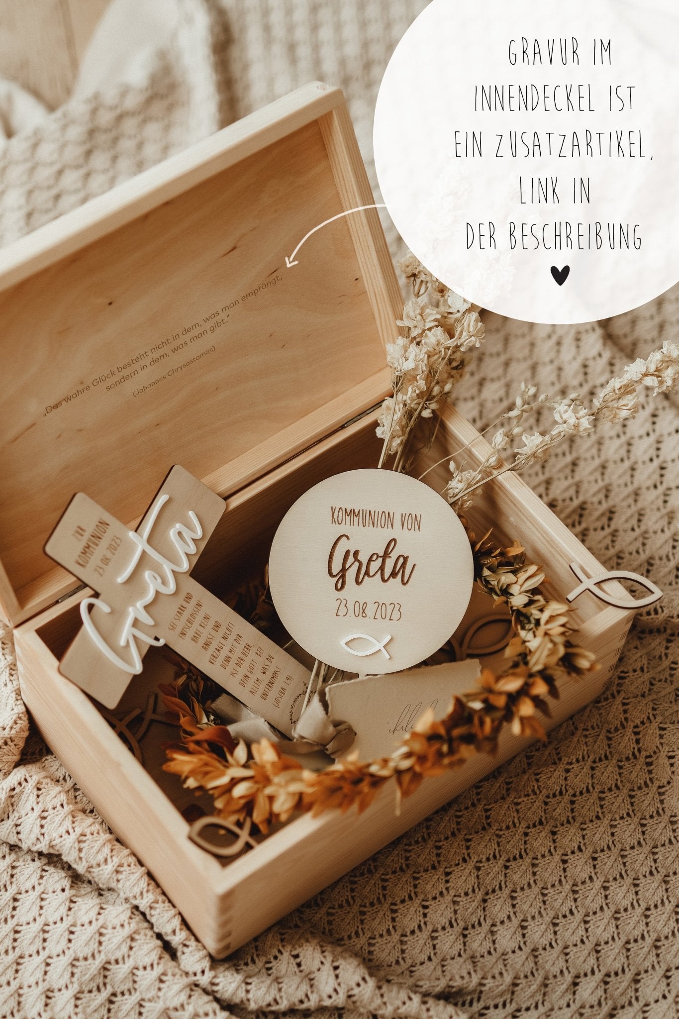 Kommunion | Konfirmation | Erinnerungskisten | 3D oder Gravur | Erinnerungsbox | Ichthys Fisch | Kreuz | Taube | Taufe - lyllevenn-store