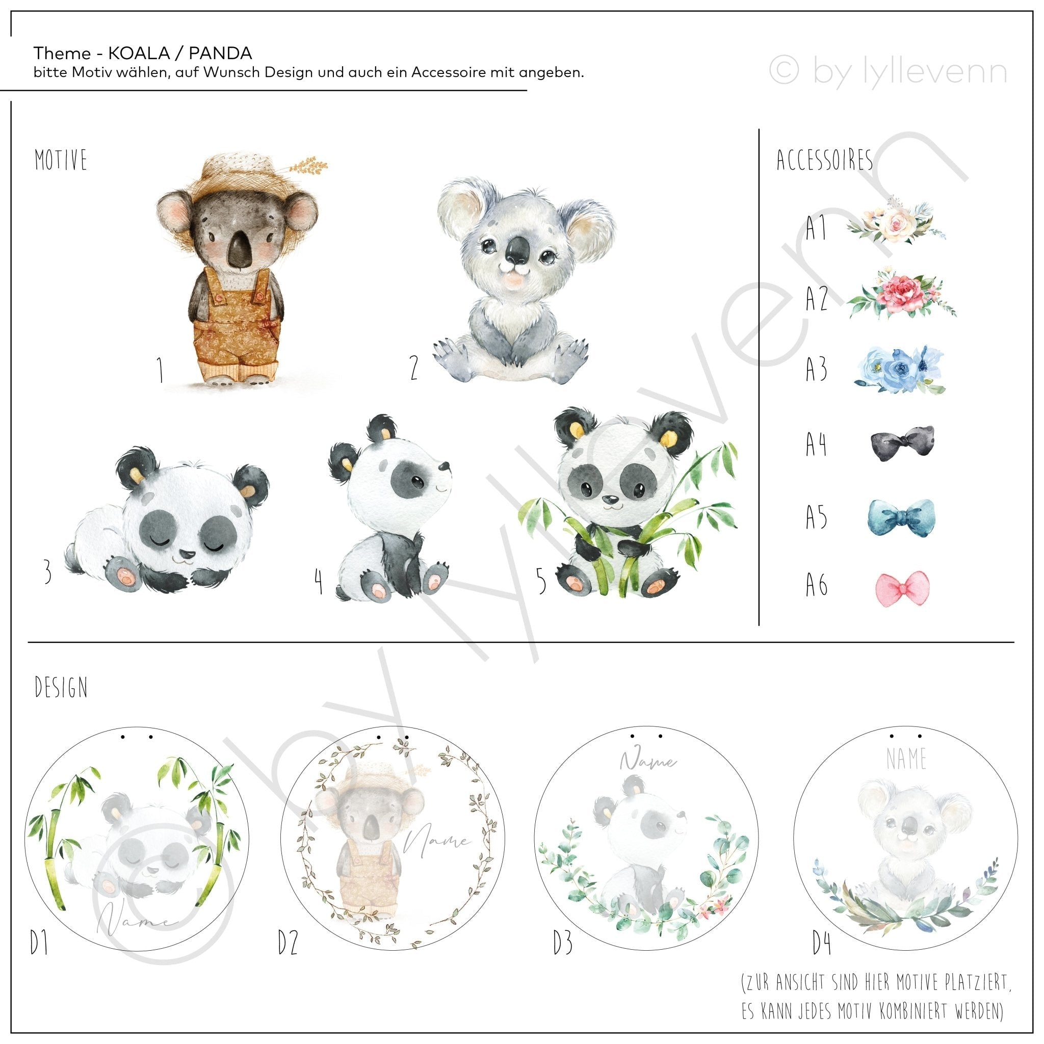 Namensschild | Kinderzimmer | Holzschild | personalisiert - KOALA / PANDA - lyllevenn