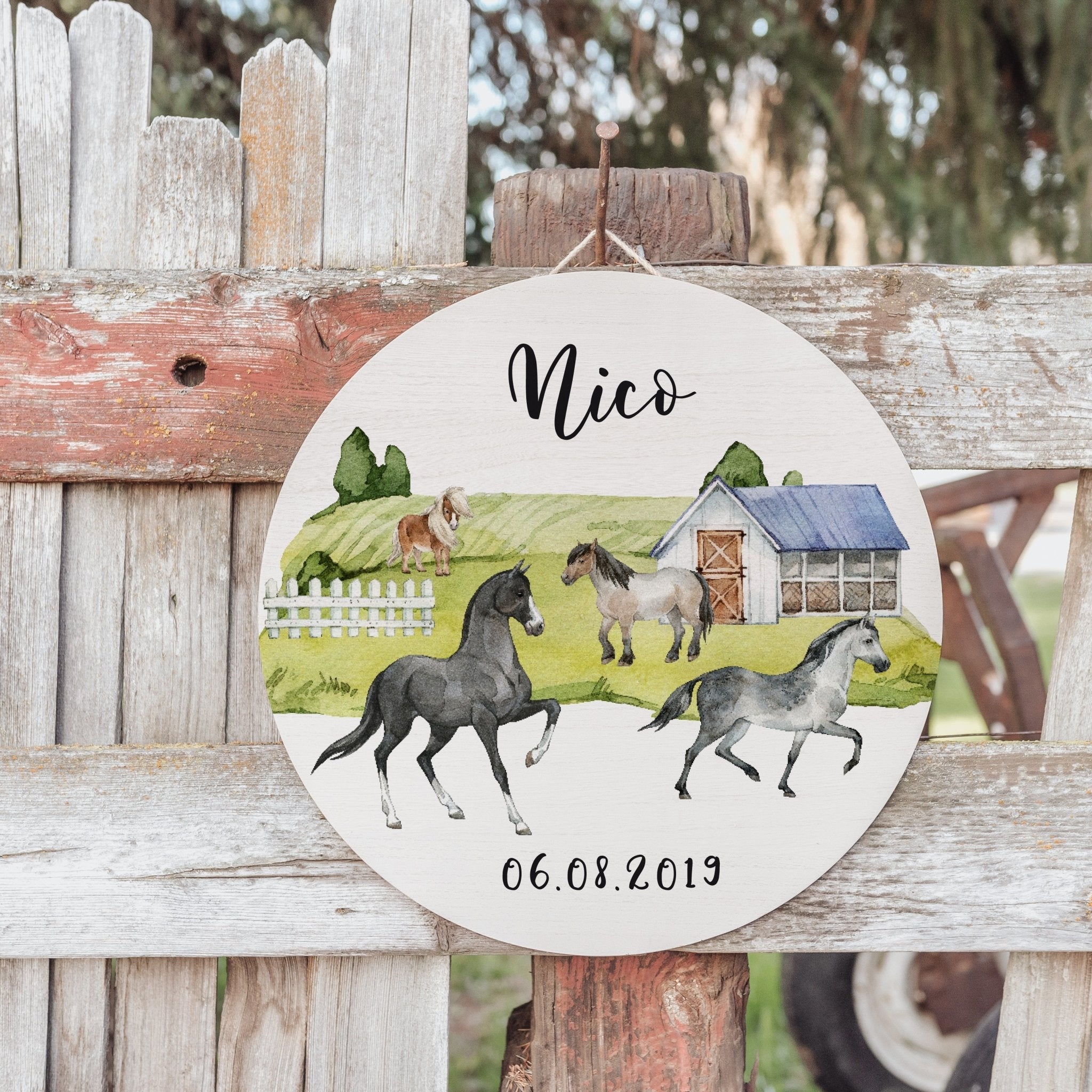 Namensschild personalisiert Holz - Pferd - lyllevenn