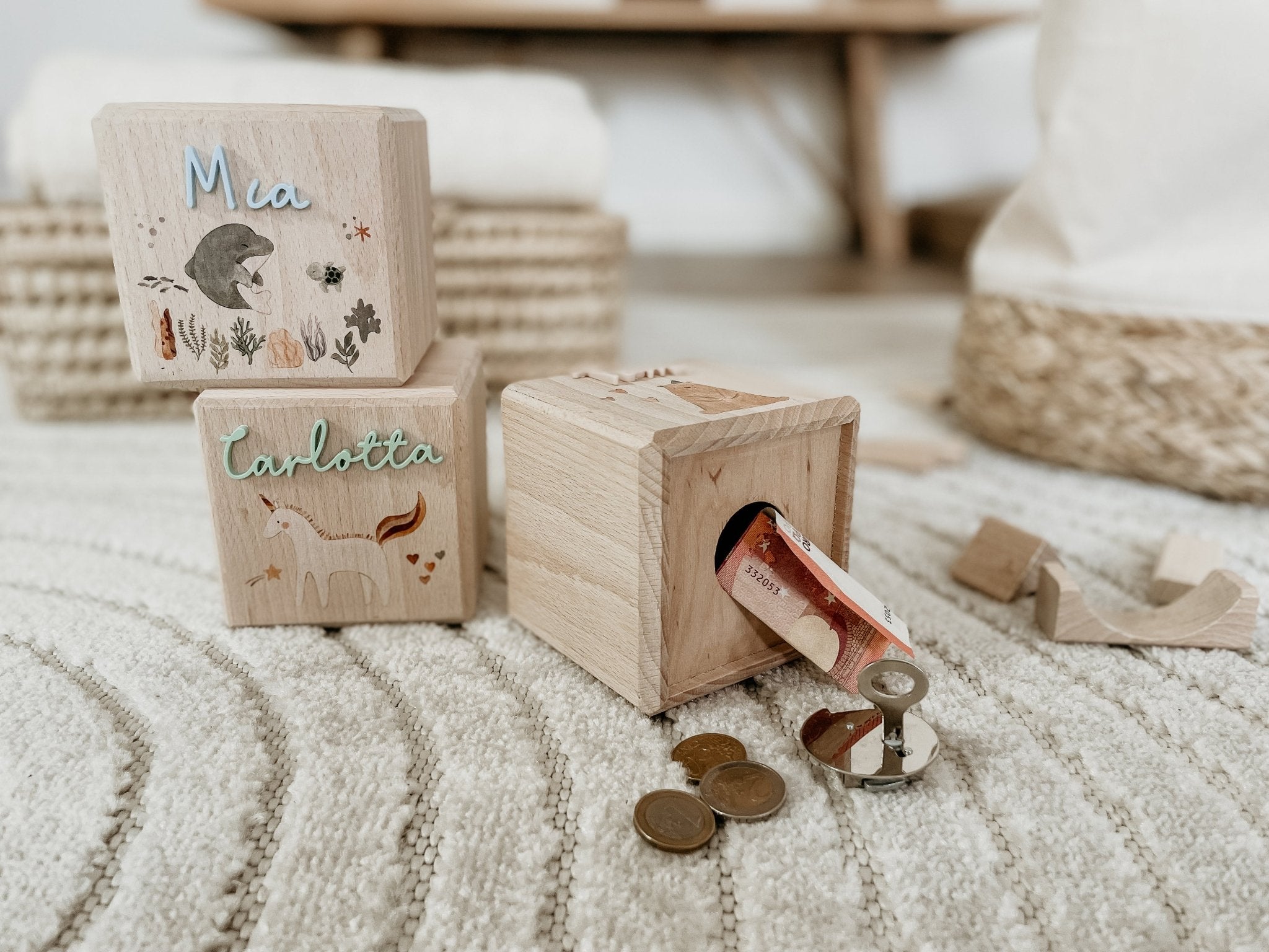 Personalisierte Spardose Holz, Safari, Sparschwein personalisiert, Spardose Kind, Baby Geschenk Geburt, Holzspardose, Geldgeschenk Taufe - lyllevenn-store