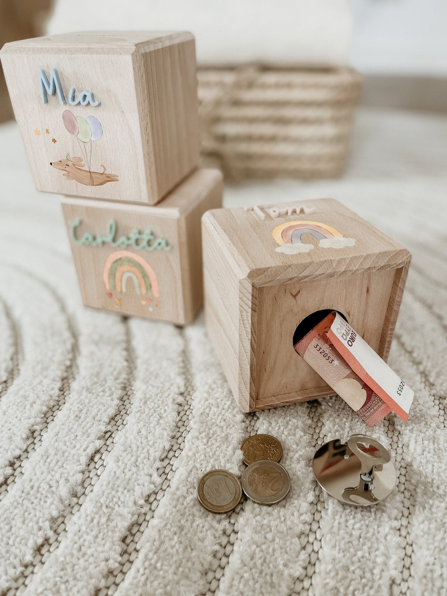 Personalisierte Spardose Holz, Sparschwein personalisiert, BOHO Spardose Kind, Baby Geschenk Geburt, Holzspardose, Geldgeschenk zur Taufe - lyllevenn-store