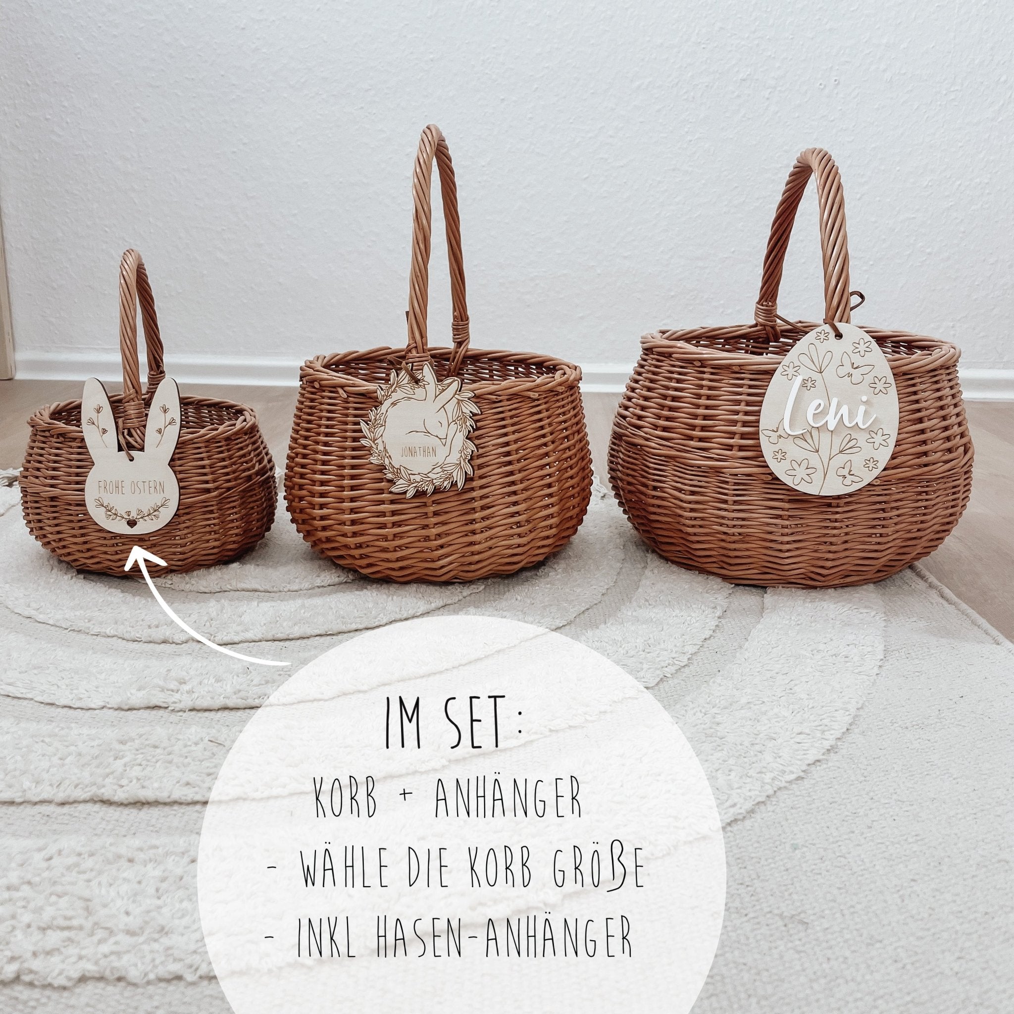 Set Körbchen + Anhänger | Korb | Hasenkopf | 3 Größen – BOLERO - lyllevenn-store
