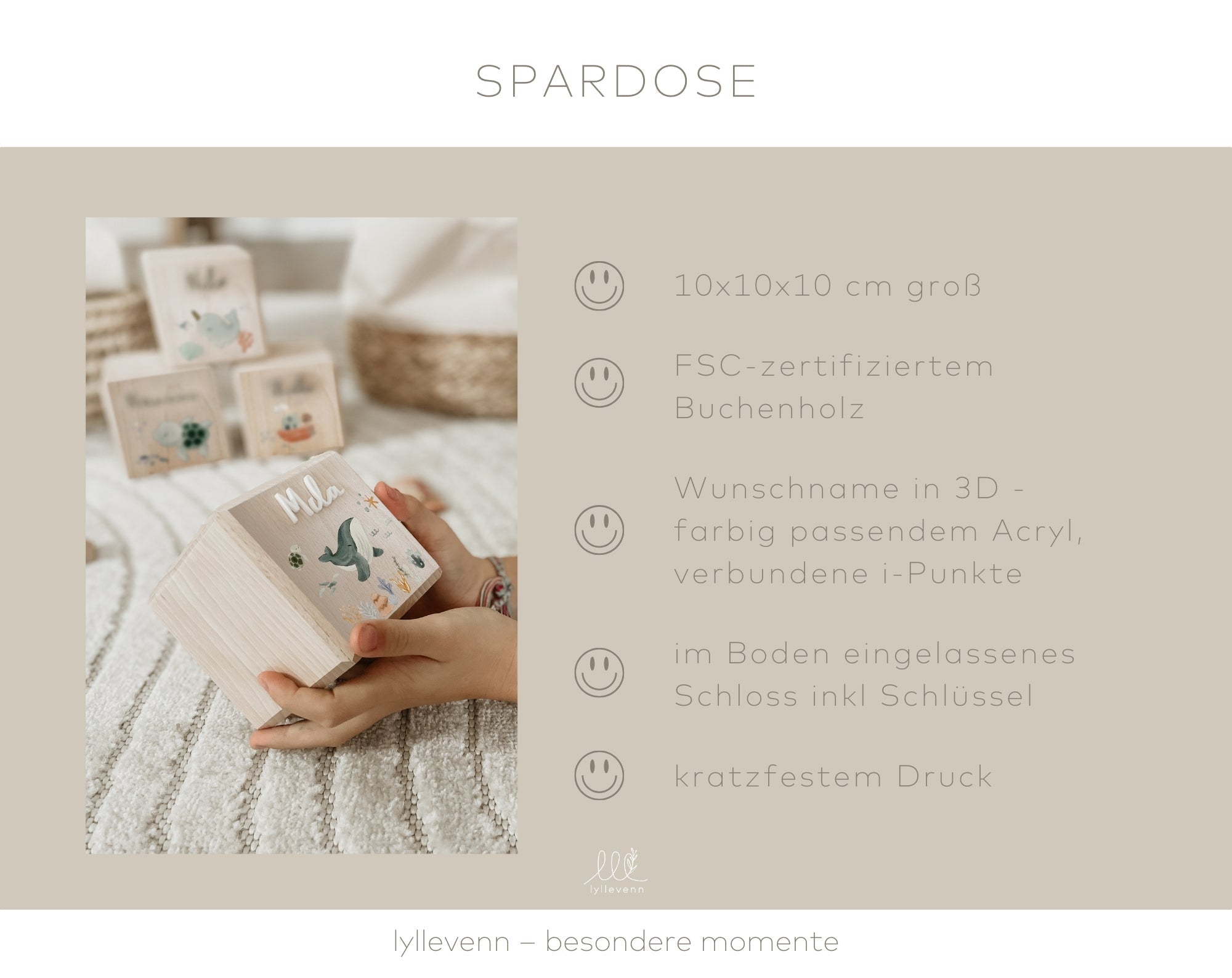 Spardose Holz Personalisiert - Wasserwelt - lyllevenn