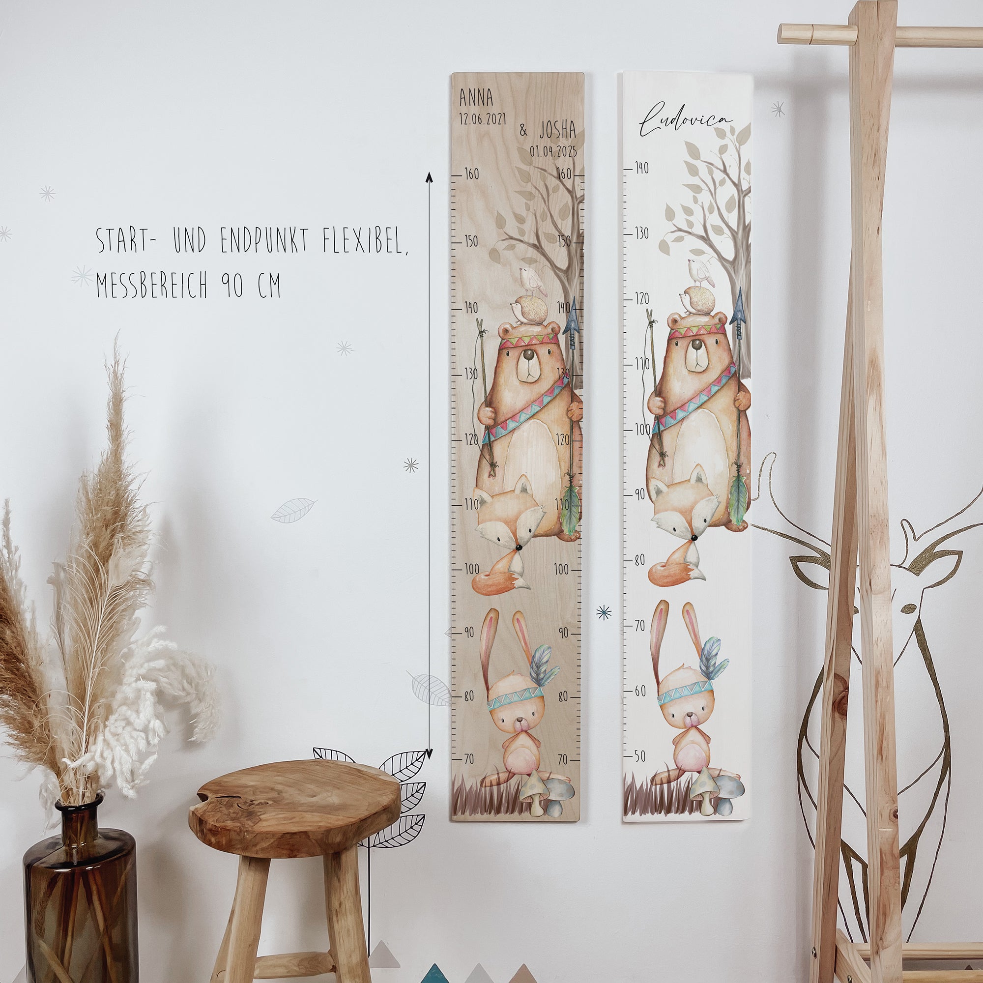 Kindermesslatte Holz "Boho Woodland" – personalisierbar