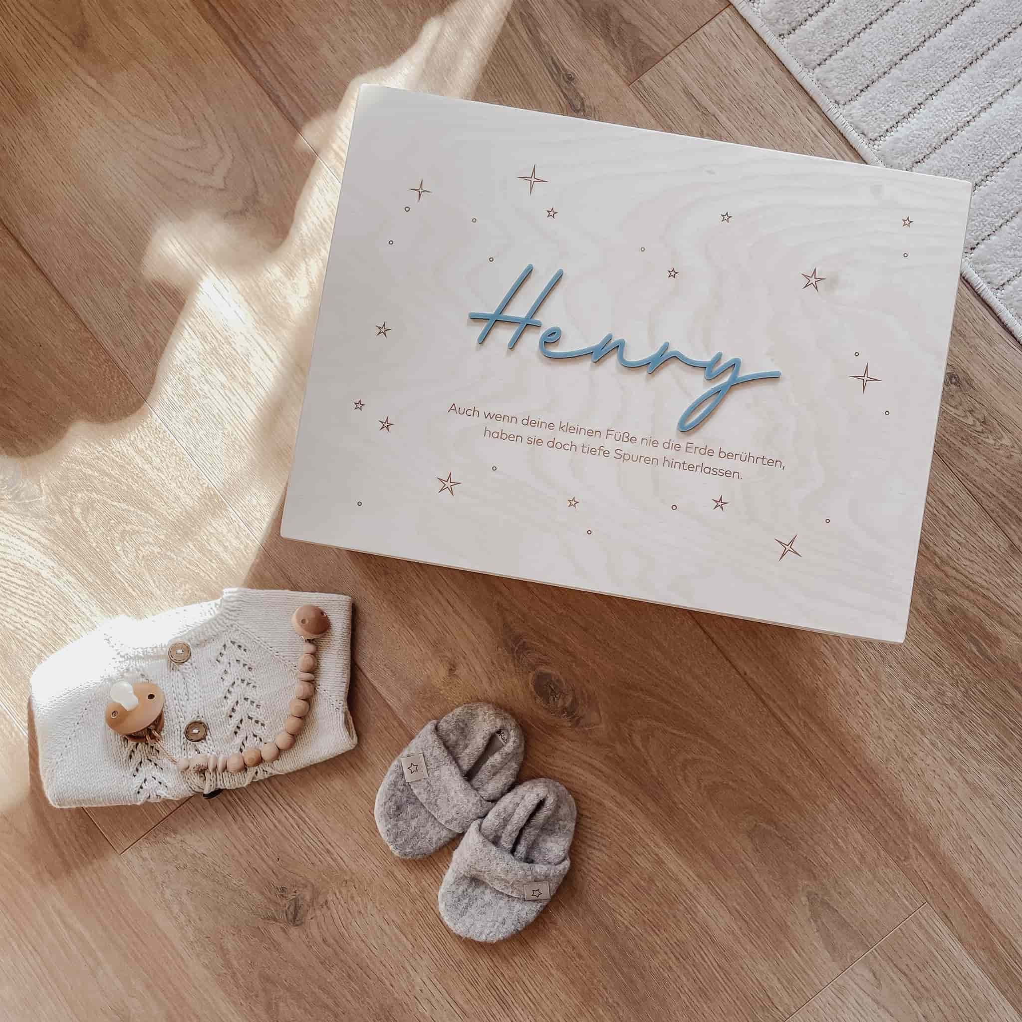 Personalisierte Erinnerungskiste I Sternenkind I Holz I Mit 3D-Acrylschriftzug