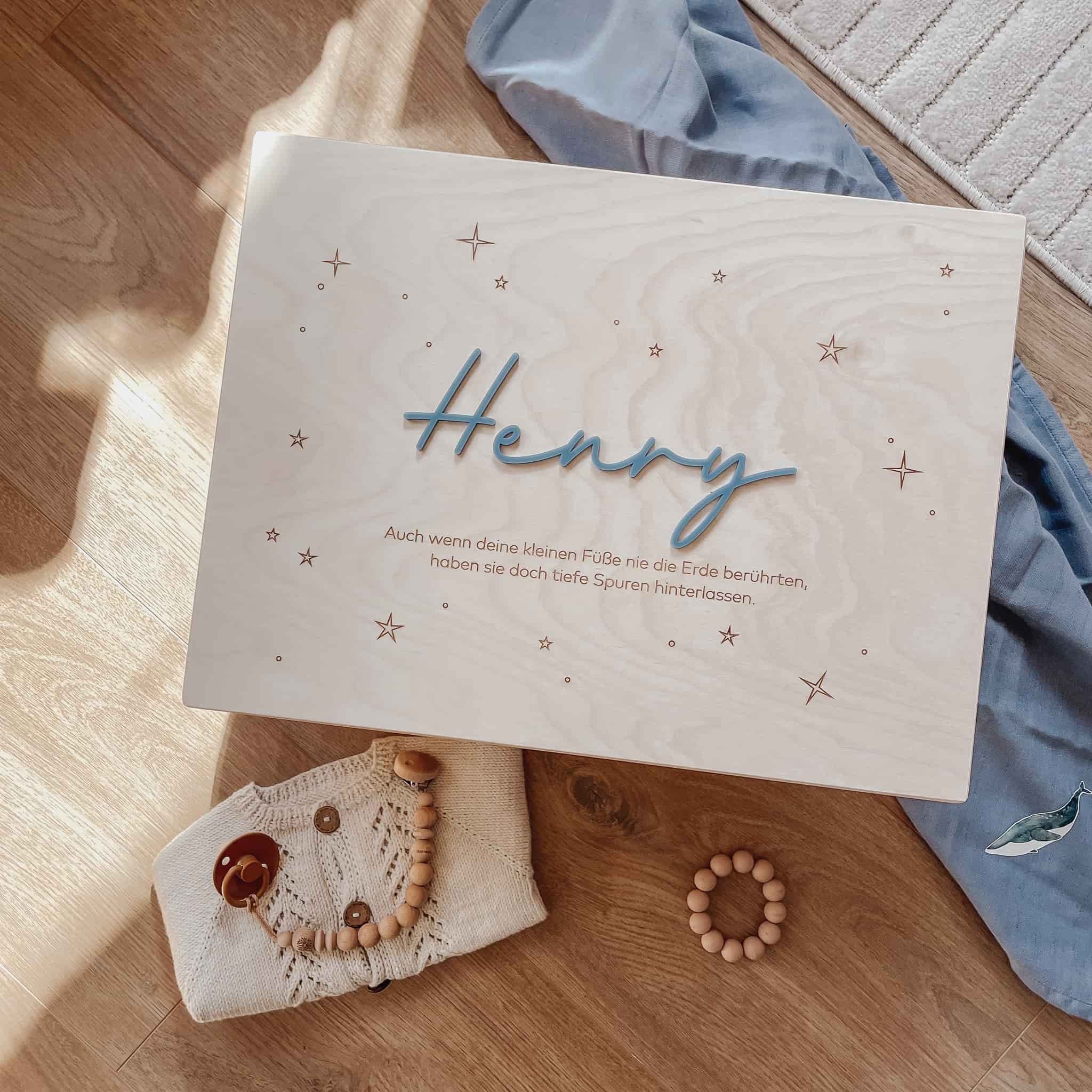 Personalisierte Erinnerungskiste I Sternenkind I Holz I Mit 3D-Acrylschriftzug