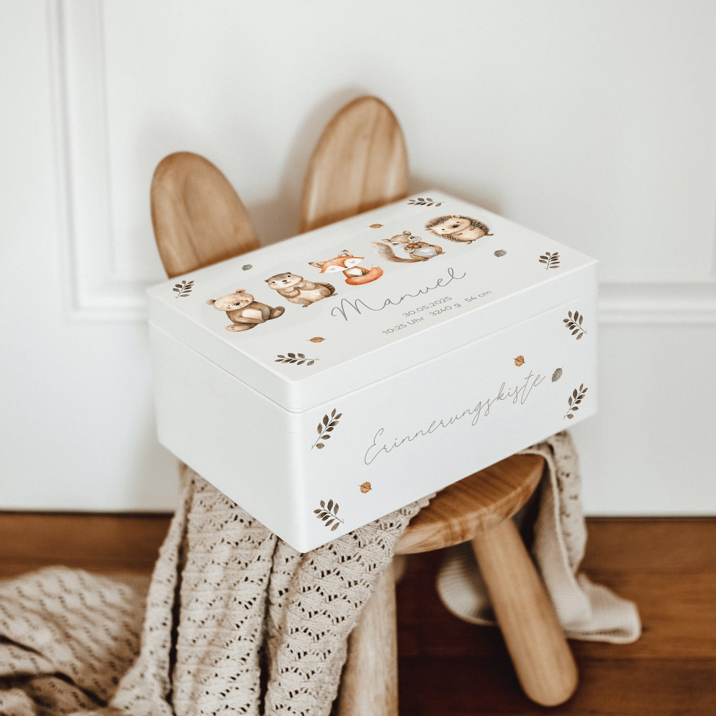 Erinnerungskiste Holz personalisiert – Woodland & Friends