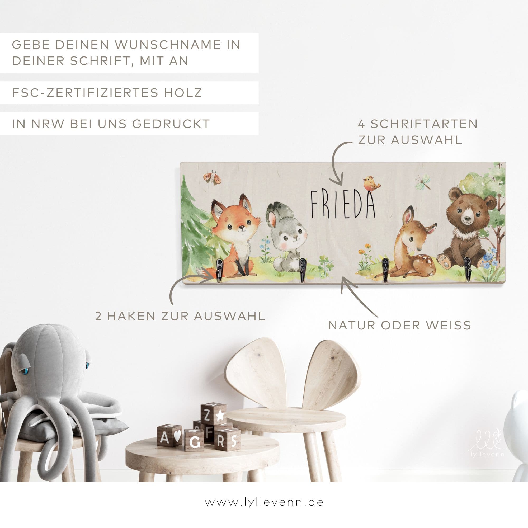 Kindergarderobe Holz personalisiert – Wood & Friends