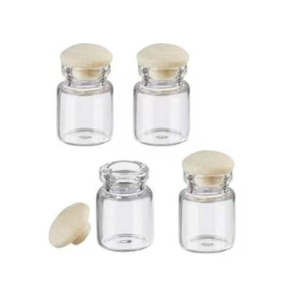 Mini Glasflaschen mit Holzdeckel – 4er Set für Wichtel & Miniaturküchen