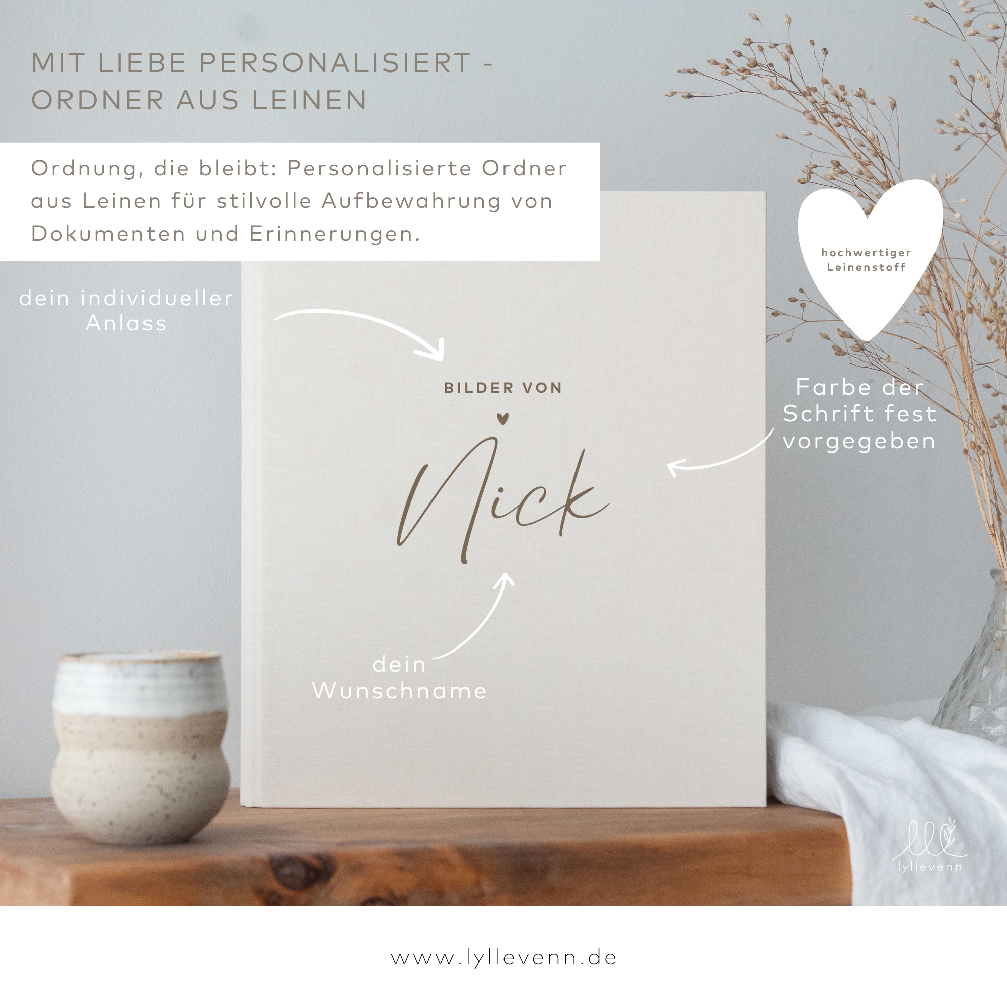 Ordner aus Leinen personalisierbar - mit Name & Anlass