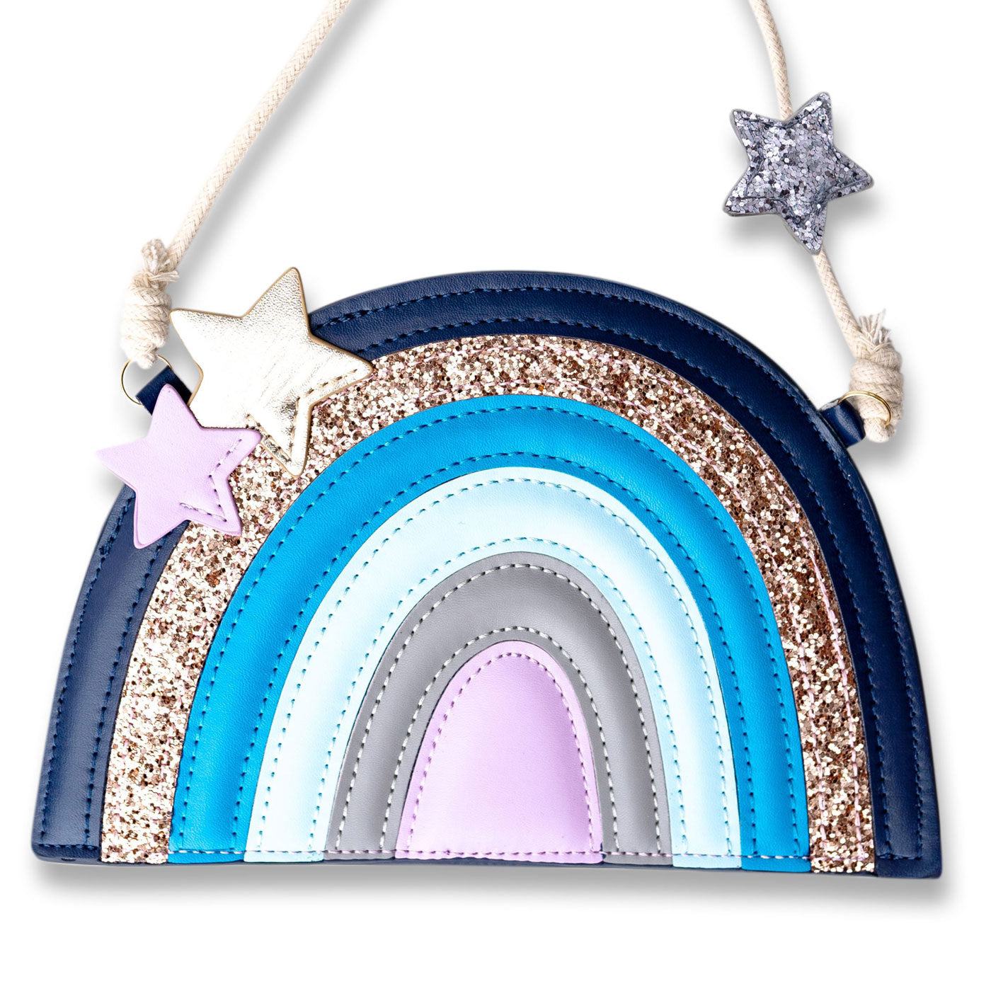 Kinder Umhängetasche Regenbogen - Blau Glitzer