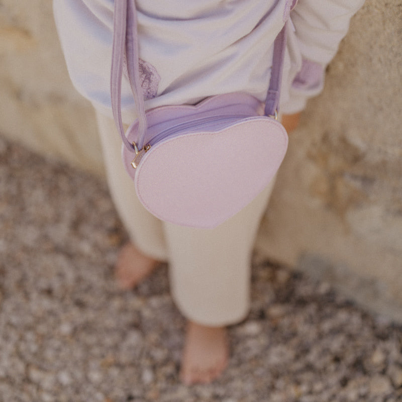 Kinderhandtasche Herz – Glitzer Umhängetasche mit Reißverschluss