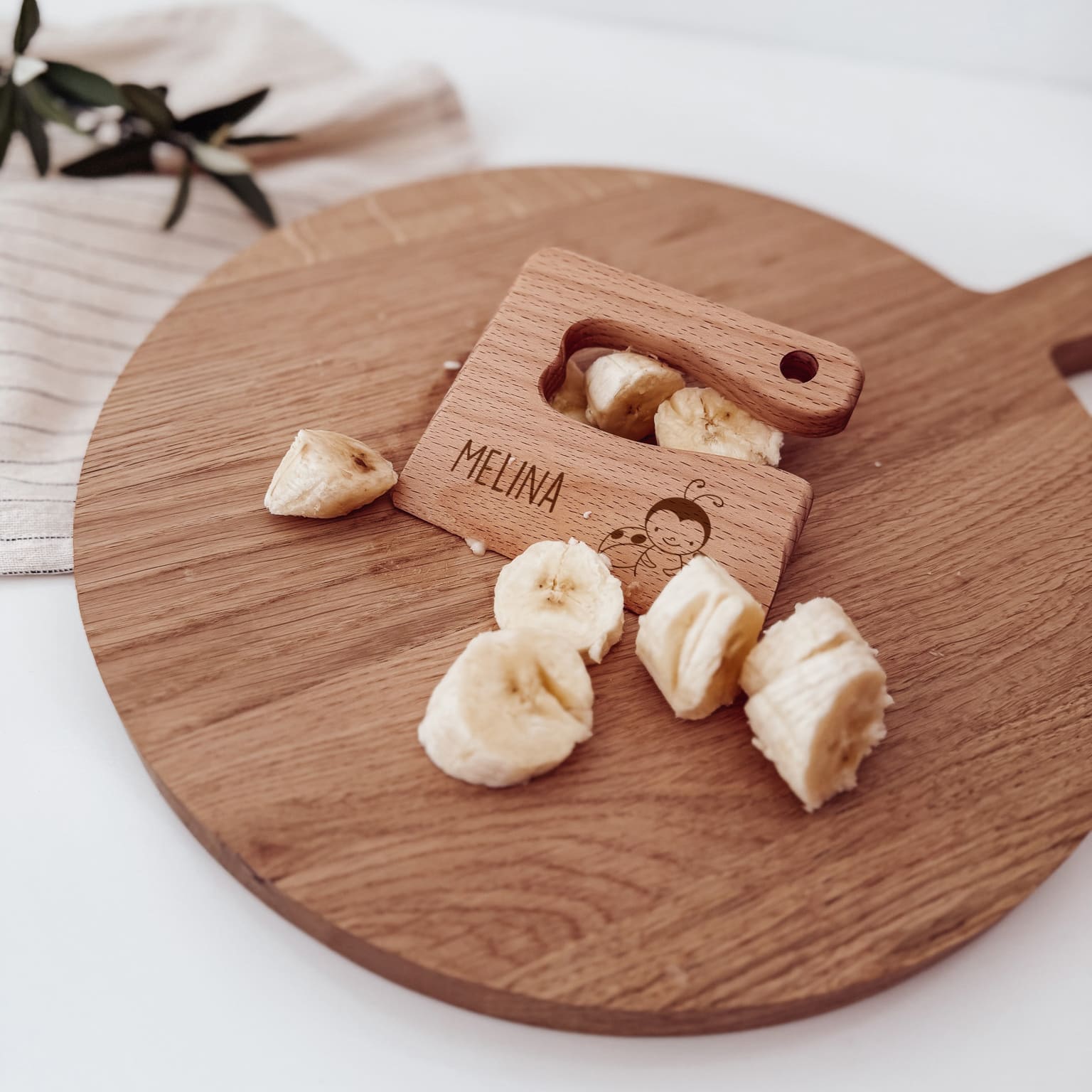Montessori sicheres Kindermesser Holz „Kleine Gefährten“ – personalisiert