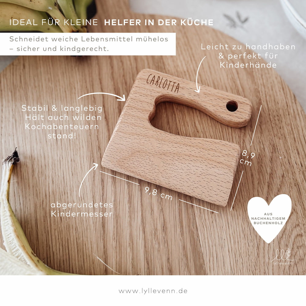 Montessori sicheres Kindermesser Holz „Tier-Familie“ – personalisiert